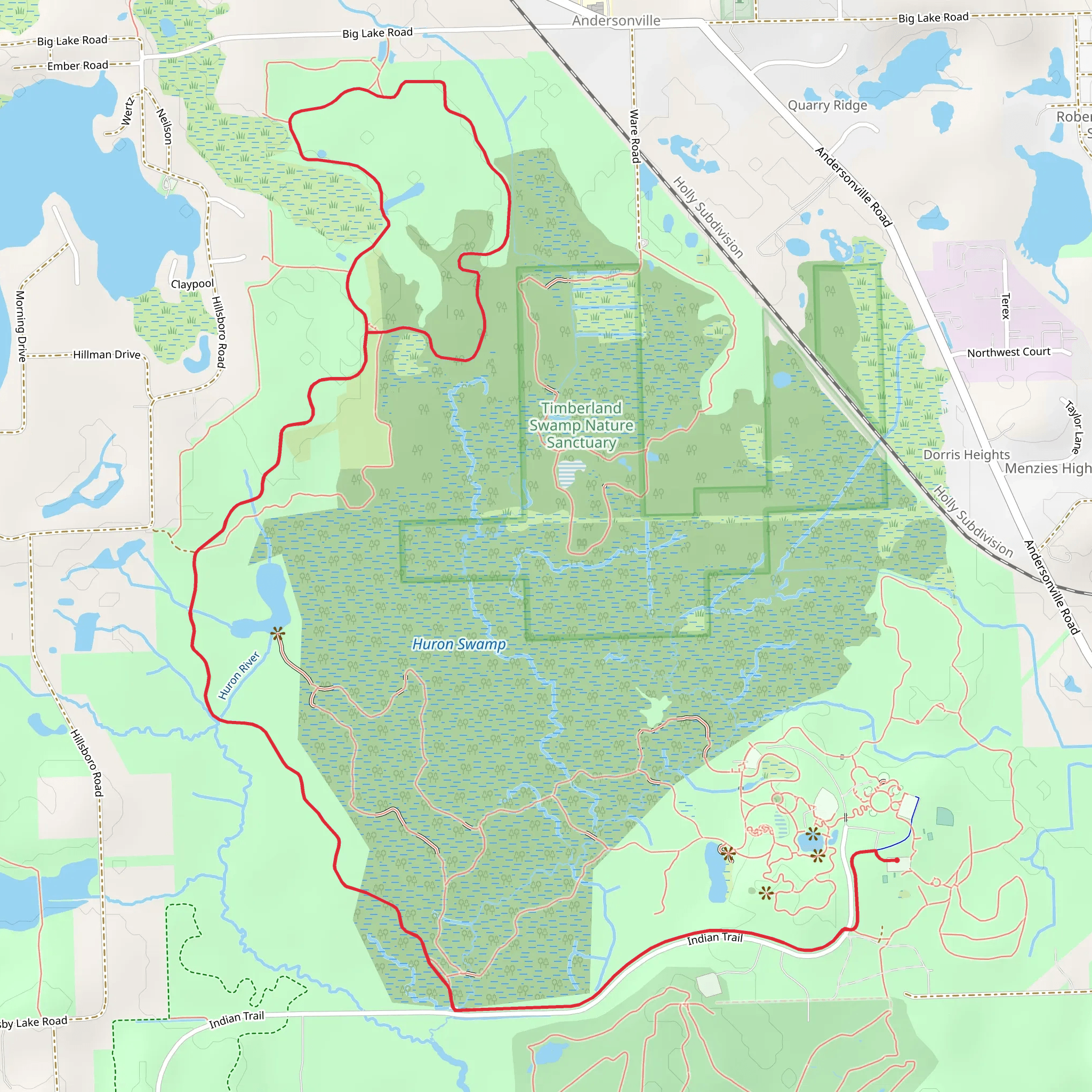 Timberland Lake - Indian Springs Metropark - Hike Trail mobile static map