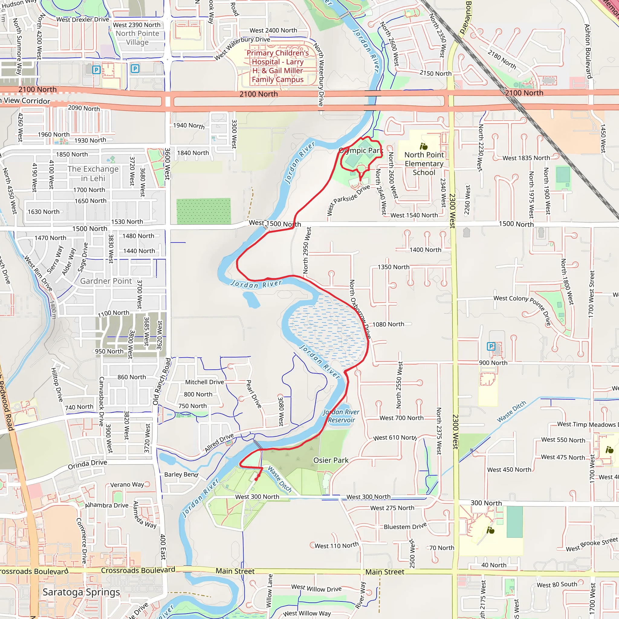 Jordan River Parkway and Olympic Park mobile static map