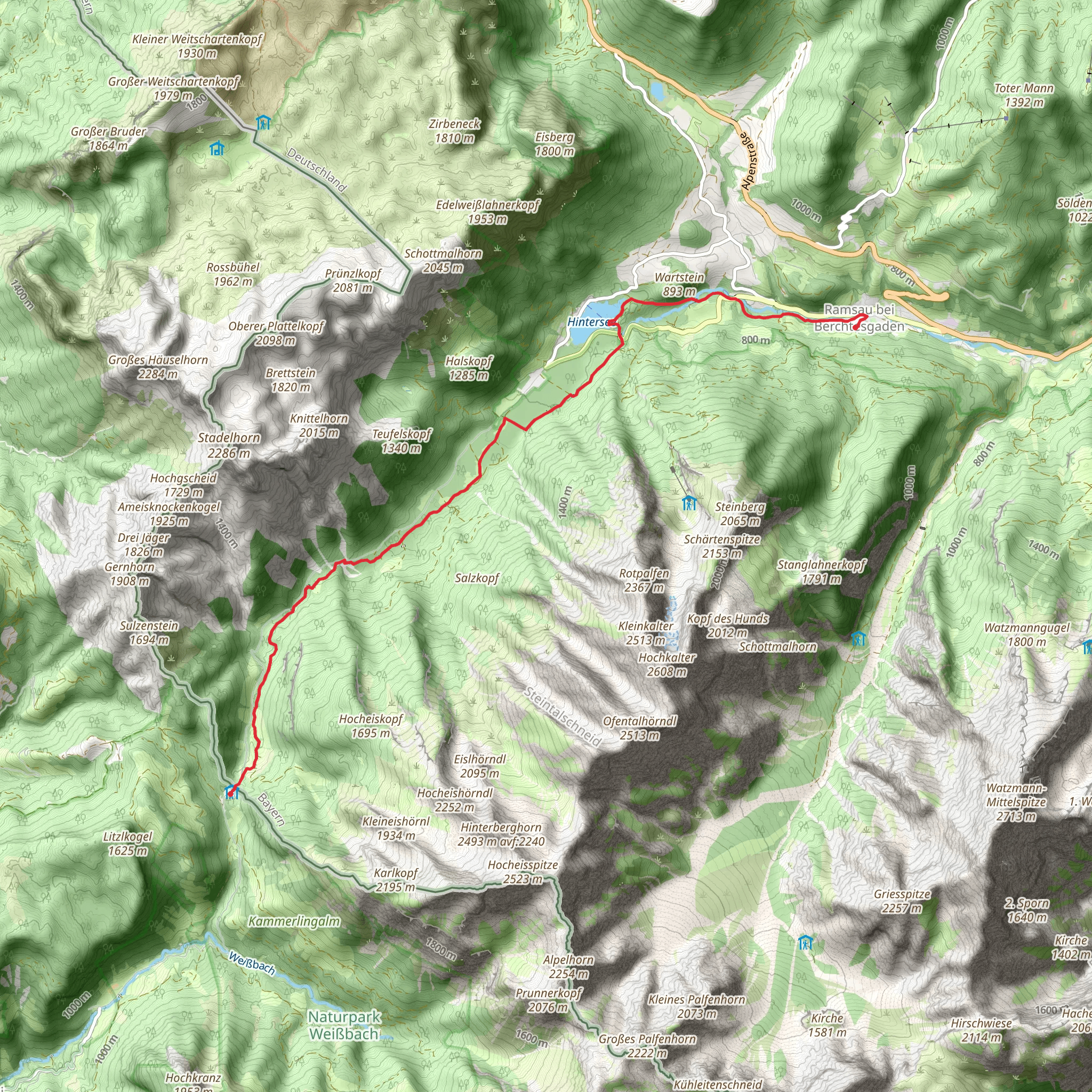 Hirschbichi to Riesenbichi via Haengebruscke, Heirats Stein and Hintersee mobile static map