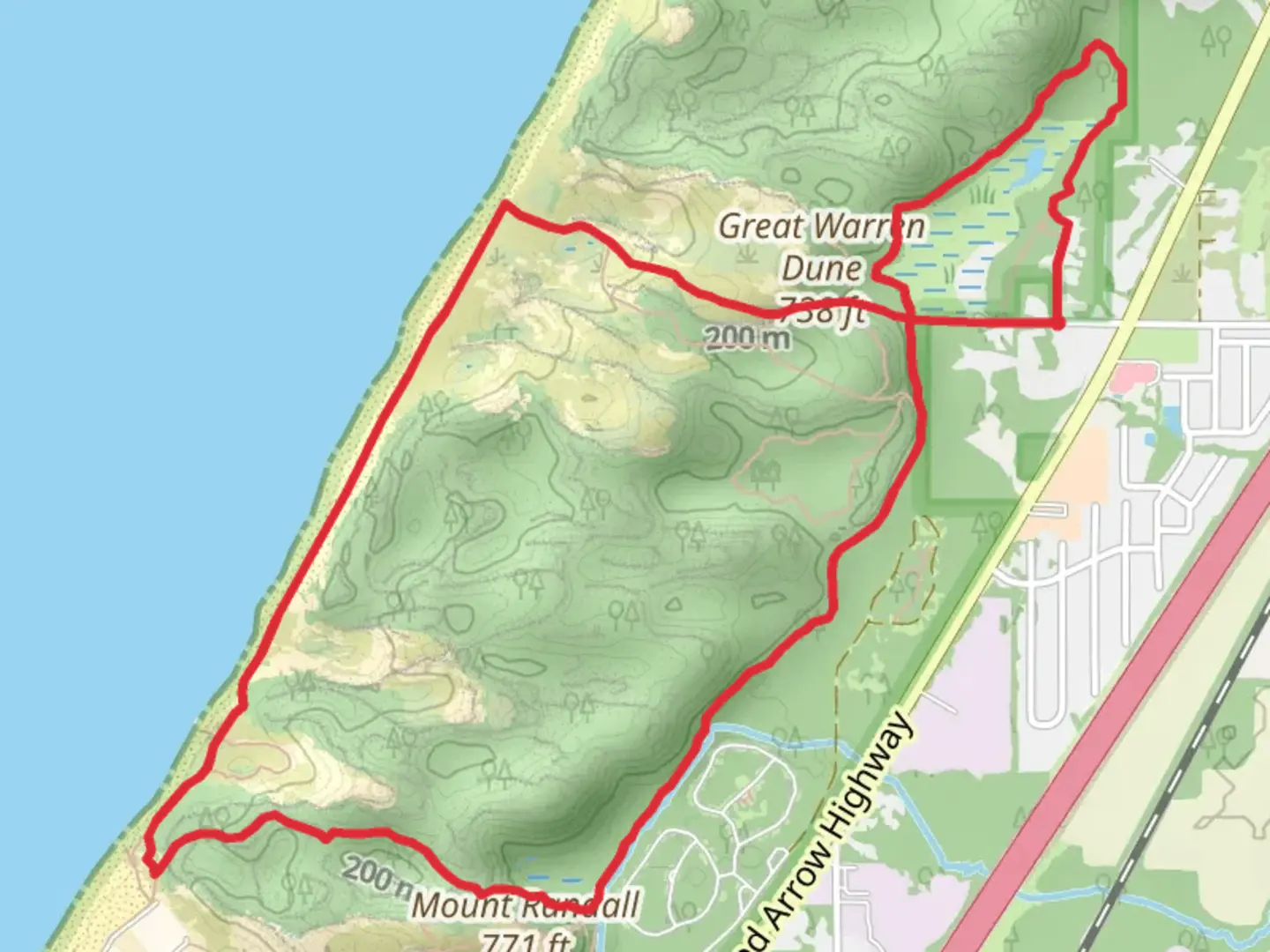 An image depicting the trail Warren Dunes Foot Loop Trail and its surrounding area.