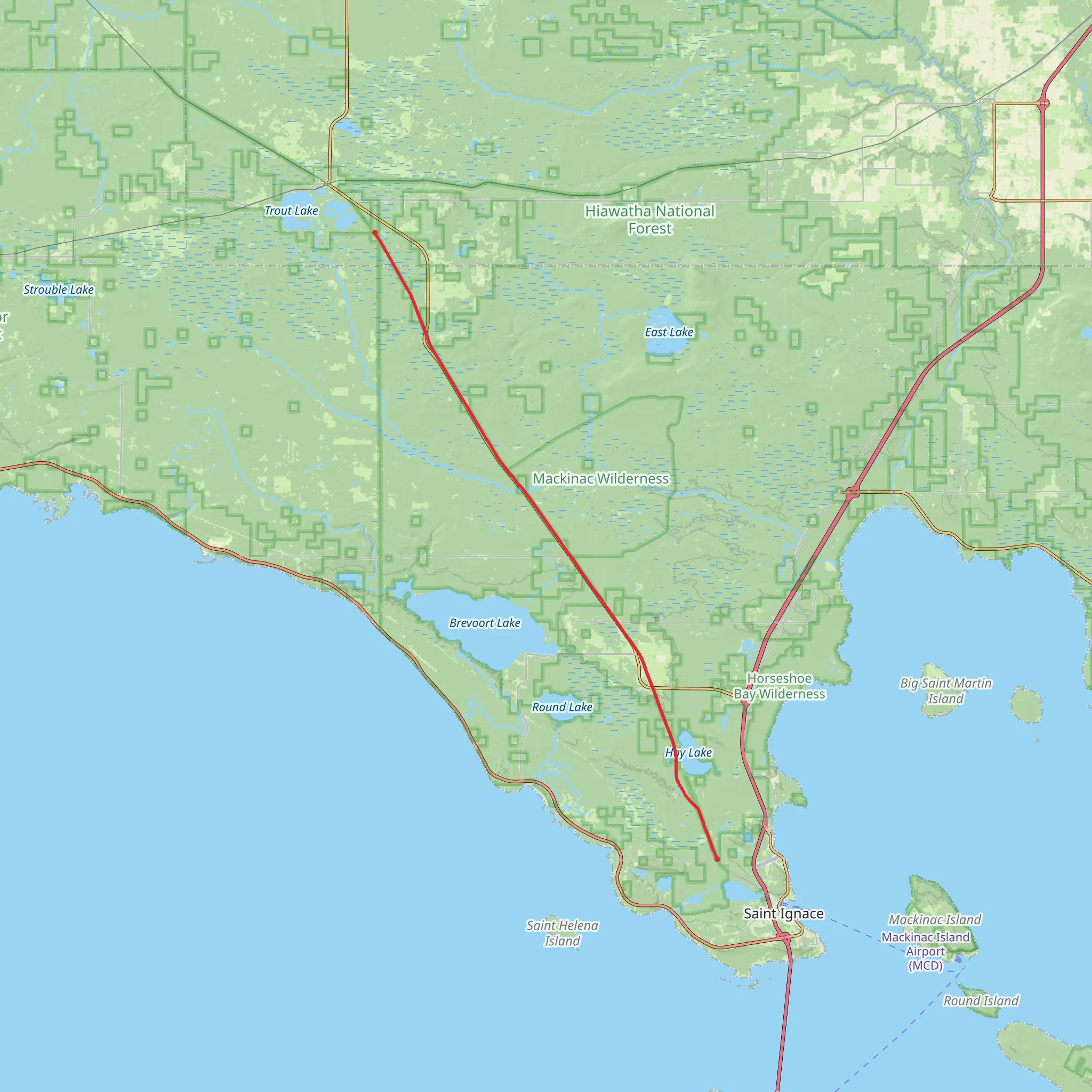 Saint Ignace Trout Lake Trail mobile static map