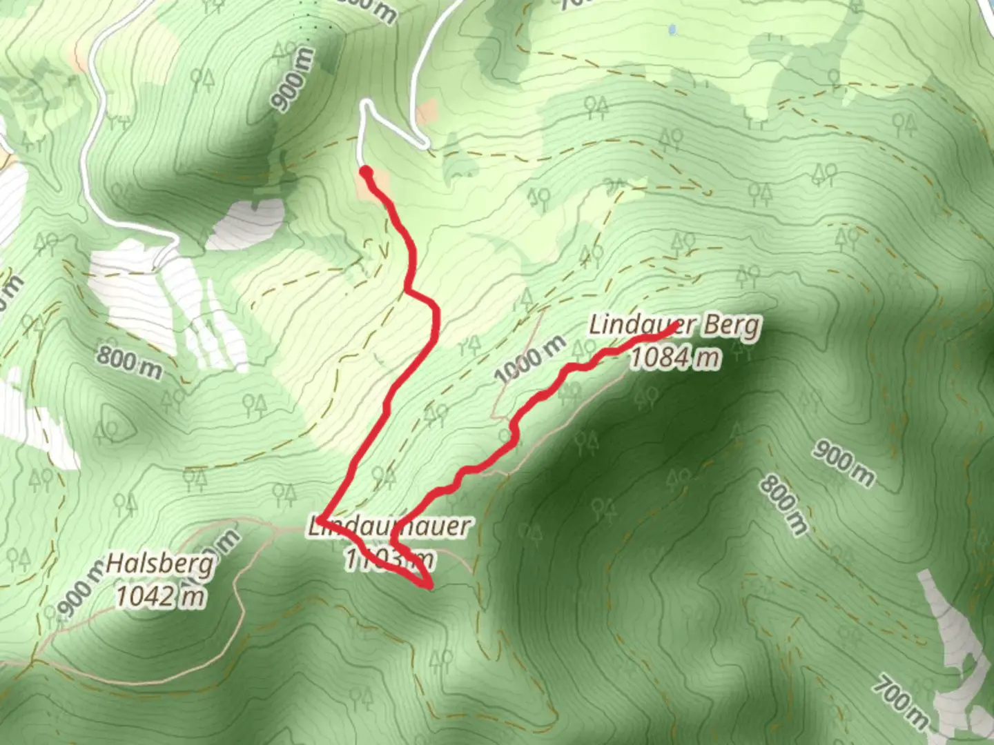 An image depicting the trail Lindaumauer and Lindauer Berg and its surrounding area.