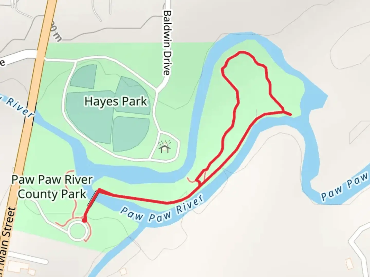 An image depicting the trail Paw Paw River County Park Loop and its surrounding area.