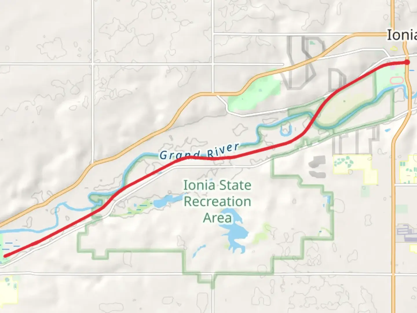 An image depicting the trail Fred Meijer Grand River Valley Rail Short Trail - Ionia and its surrounding area.