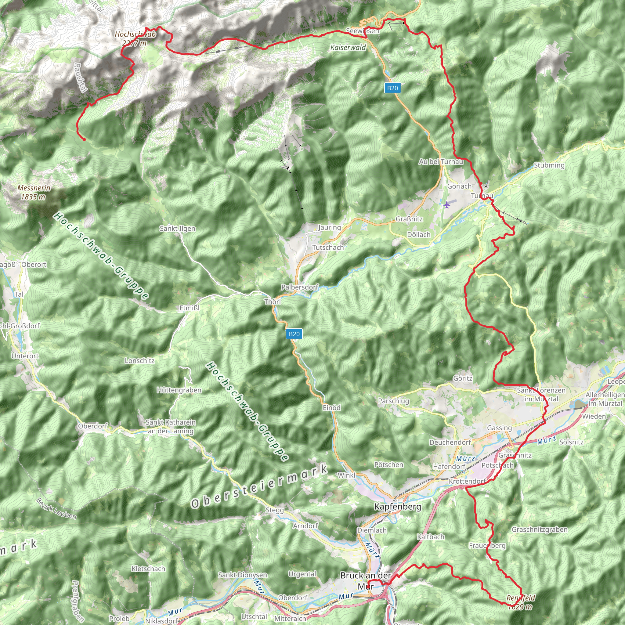 Kurzvariante BergZeitReise Bruck an der Mur - Turnau - Hochschwab mobile static map