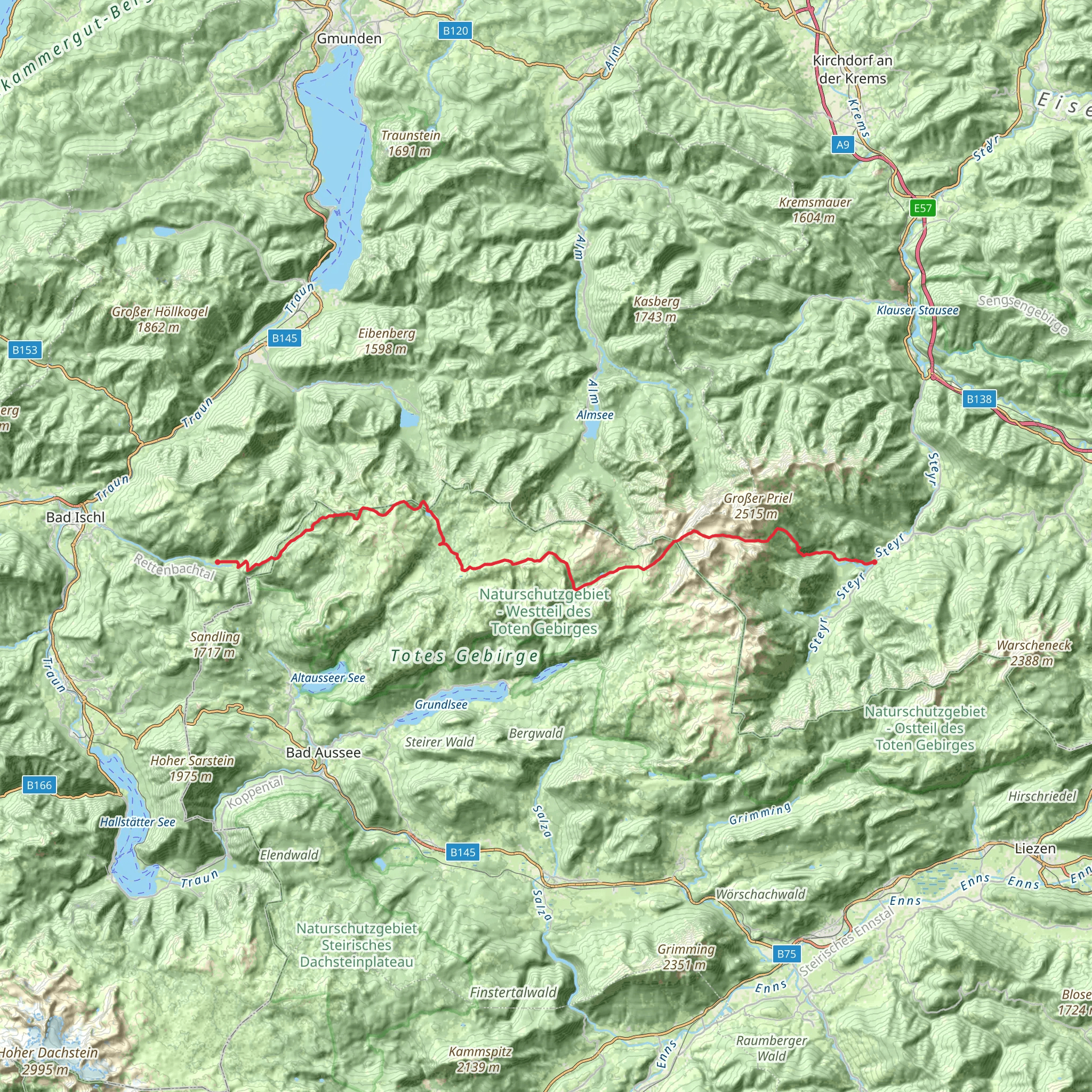 Totes Gebirge from Bad Ischl to Hinterstoder mobile static map