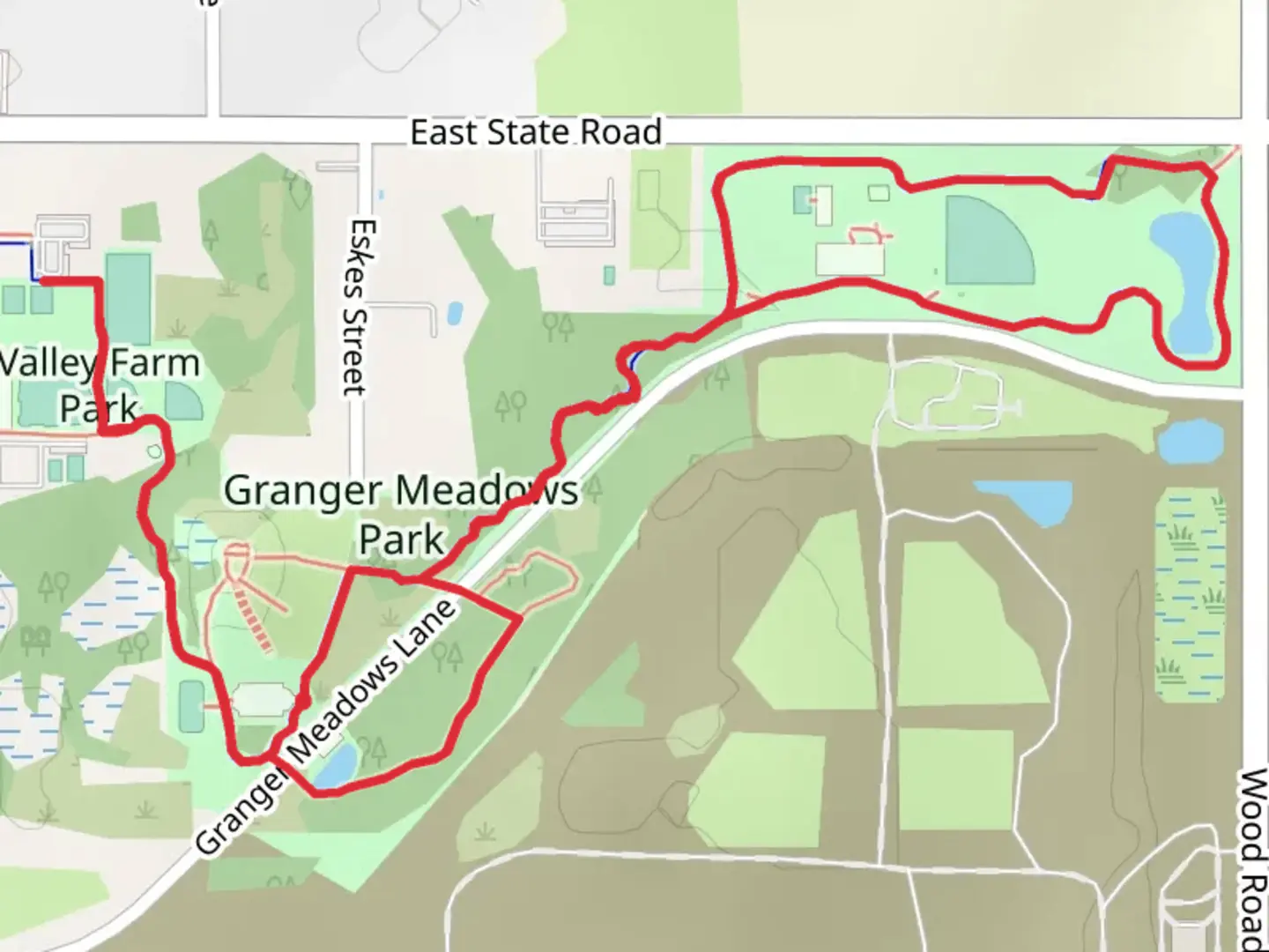 An image depicting the trail Granger Meadows Park Loop and its surrounding area.