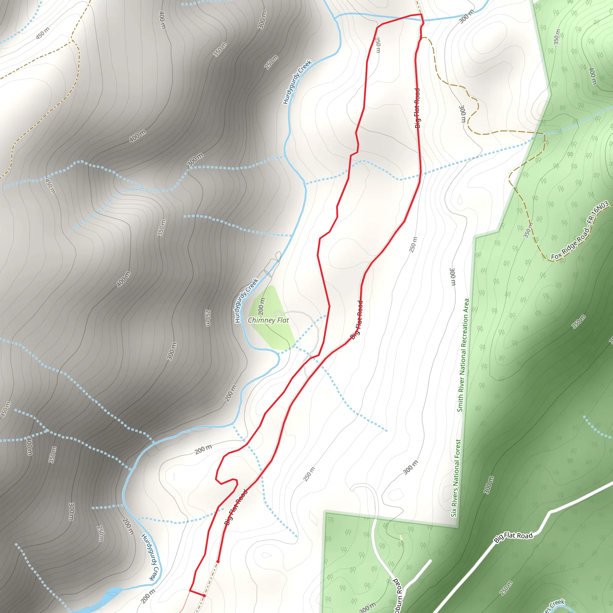 Hurdygurdy Creek and Big Flat Road Loop mobile static map