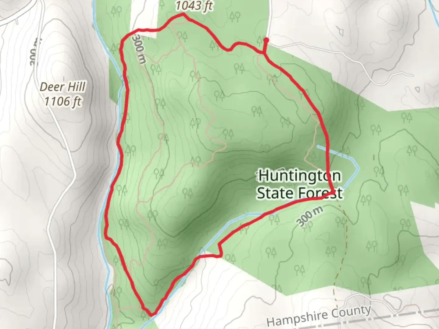 An image depicting the trail Huntington State Forest Loop and its surrounding area.