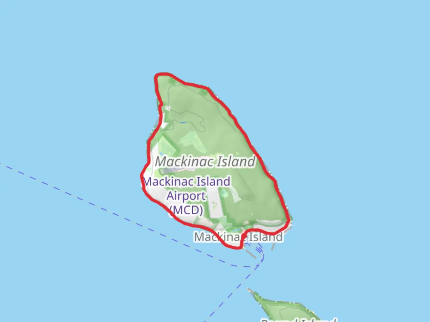 An image depicting the trail Mackinac Island Loop and its surrounding area.