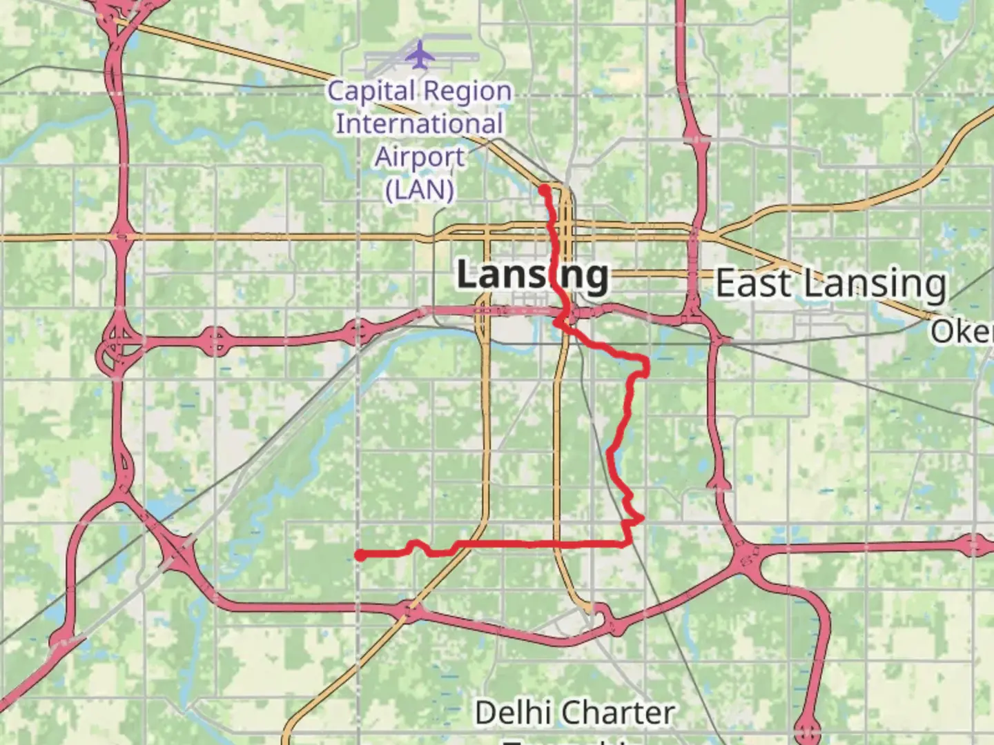 An image depicting the trail South Lansing Pathway and Lansing River Trail and its surrounding area.