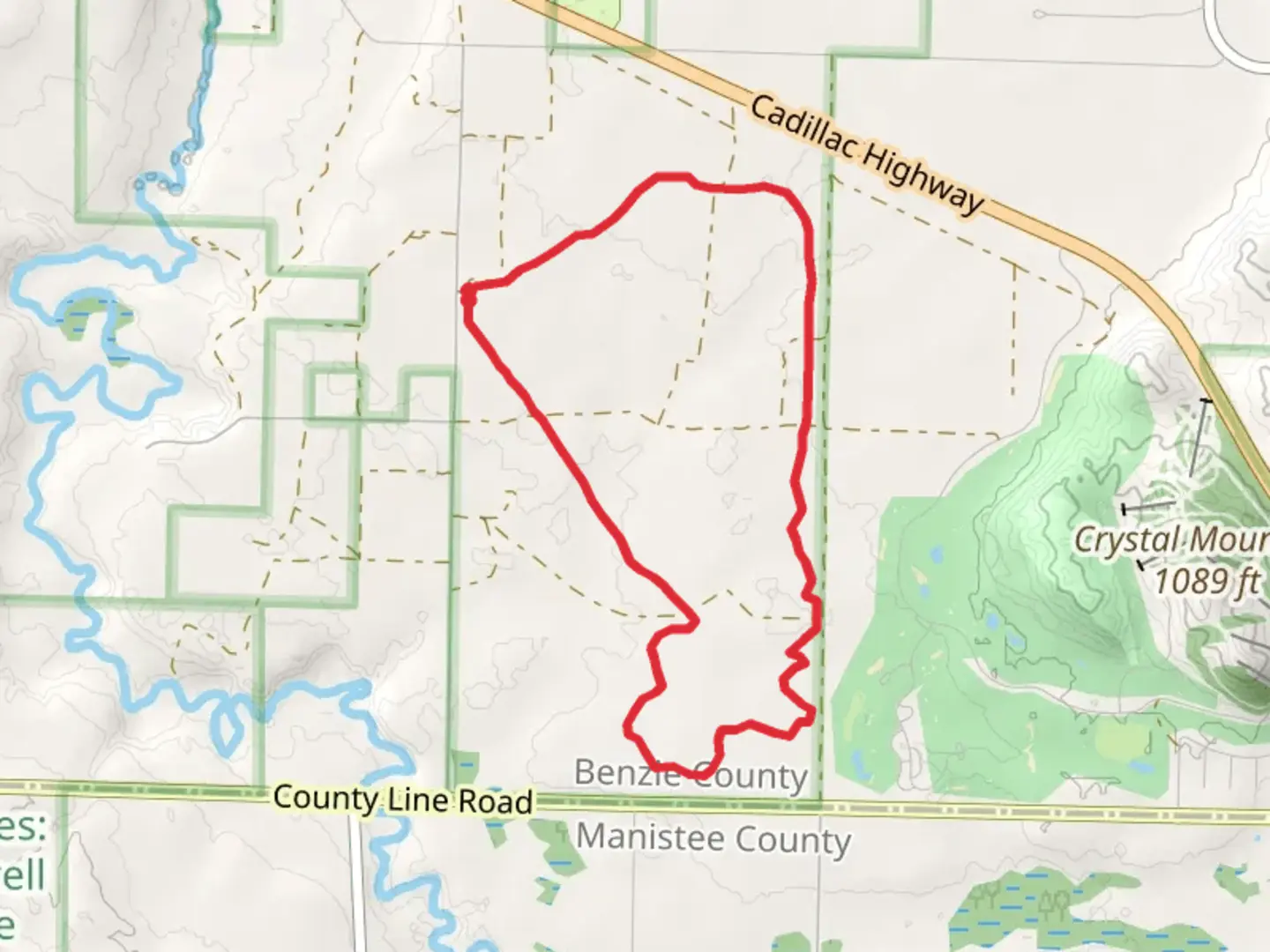 An image depicting the trail Betsie River Pathway Big Loop and its surrounding area.