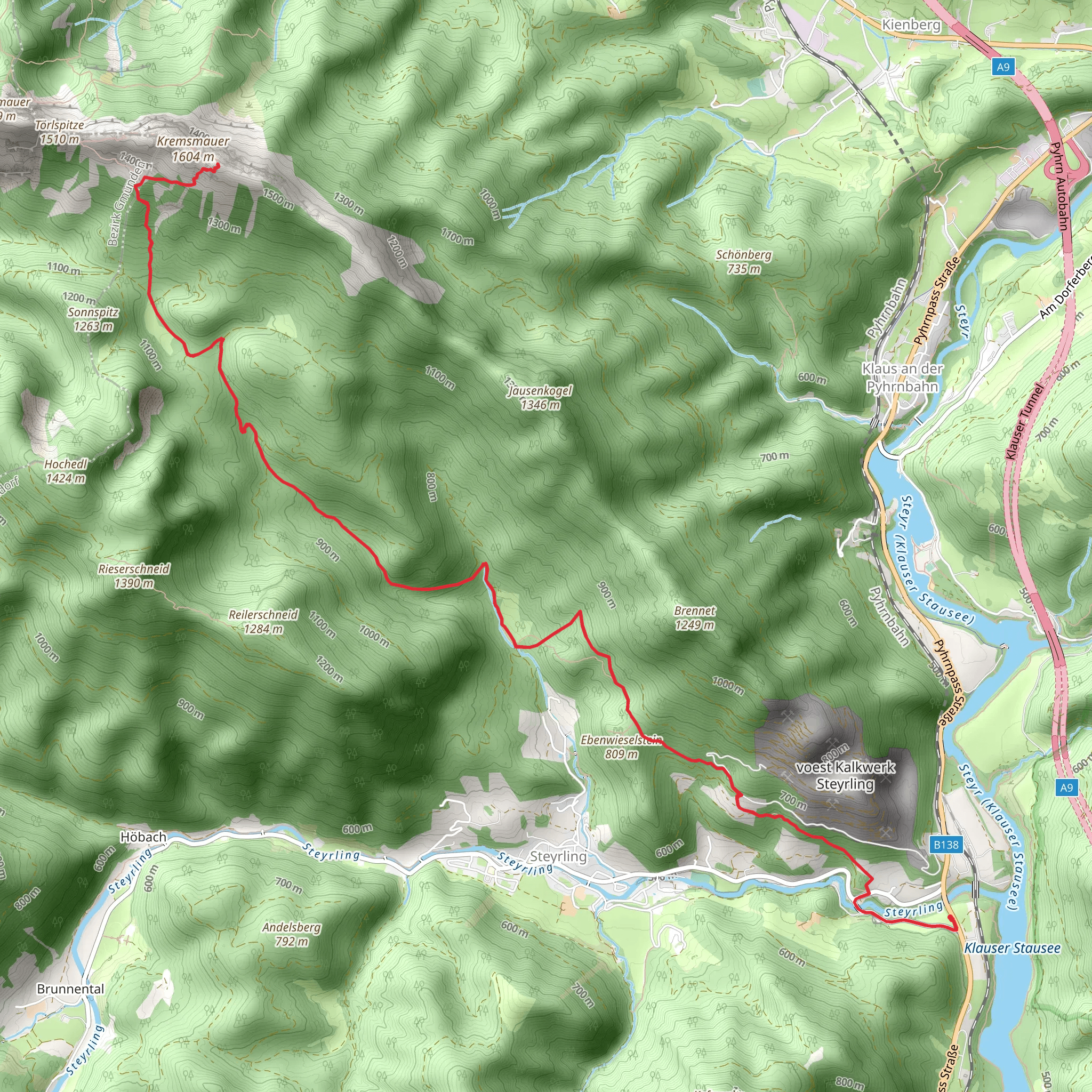 Steyrling - Pastorensteig - Kremsmauer mobile static map