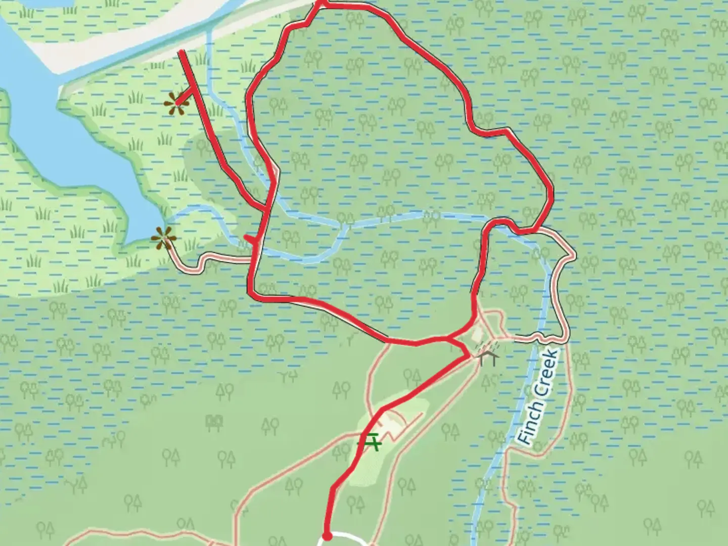 An image depicting the trail Finch Creek Loop and its surrounding area.