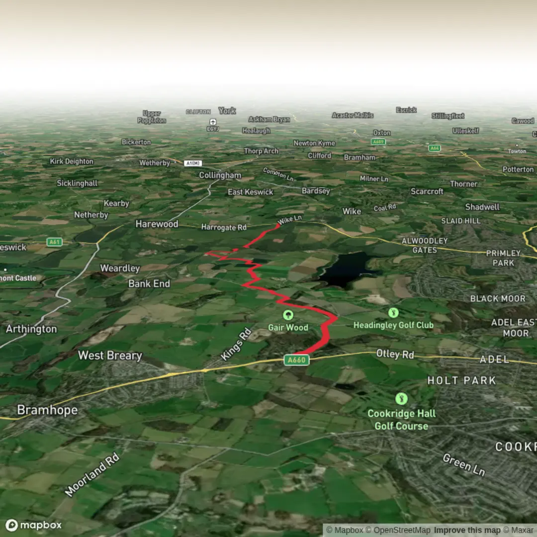 An image depicting the trail Leeds Country Way Day 1 and its surrounding area.