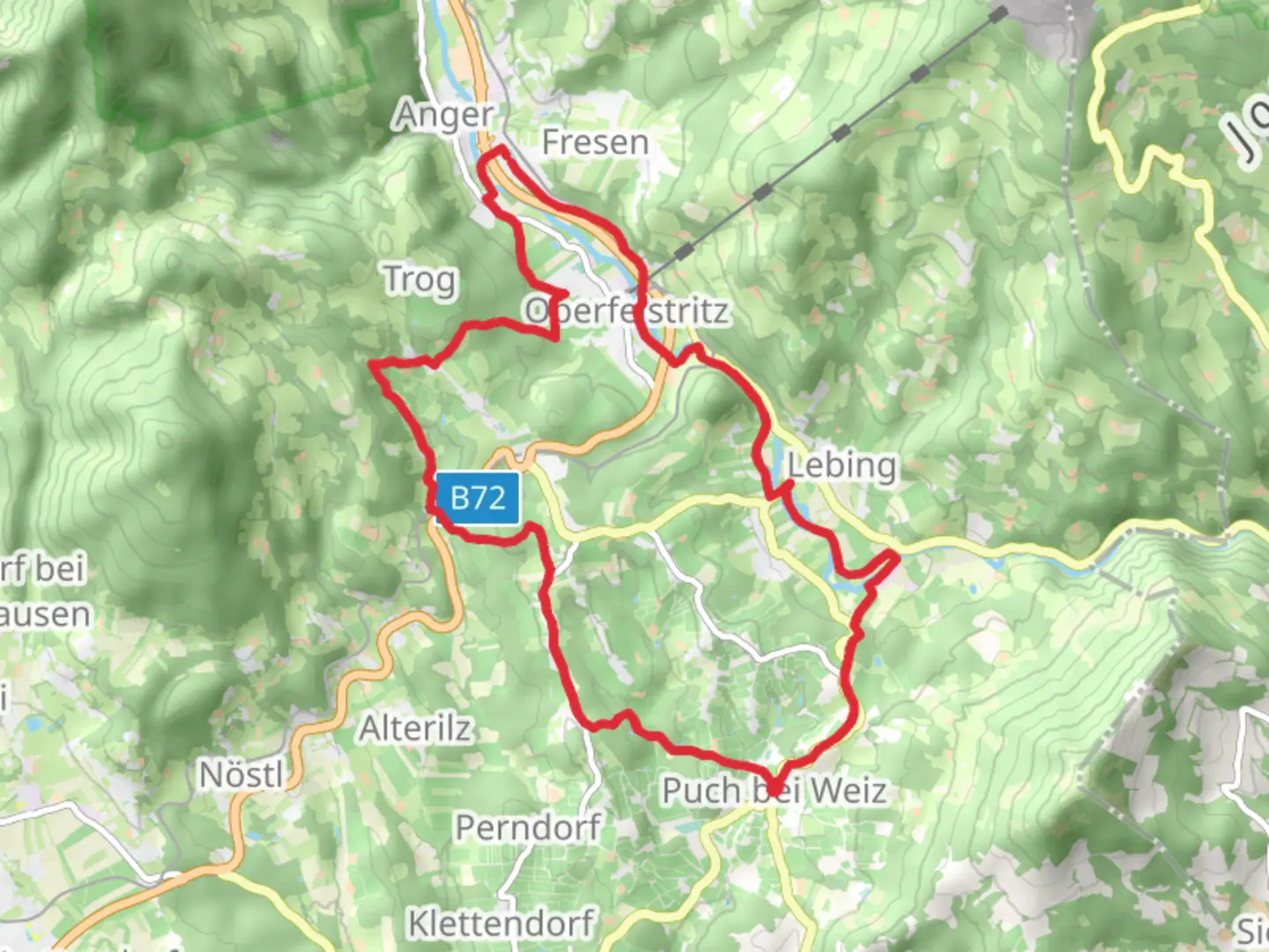 An image depicting the trail Grubbründl Way and its surrounding area.