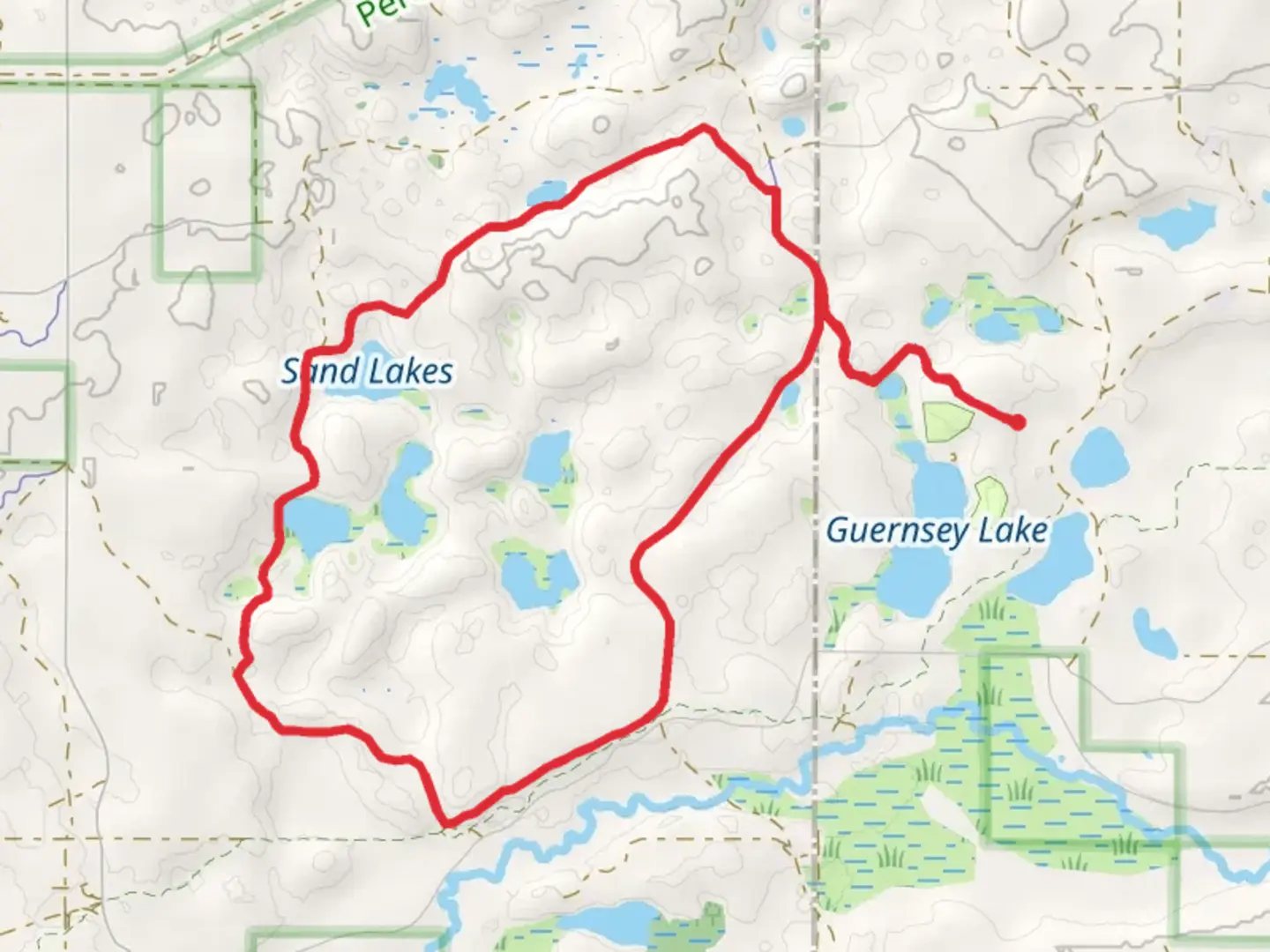 An image depicting the trail North Country National Scenic Trail and Sand Lake Loop and its surrounding area.