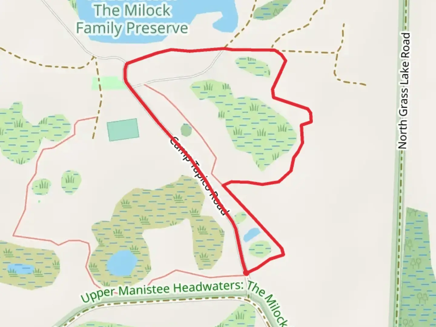 An image depicting the trail Loop below Grass Lake and its surrounding area.