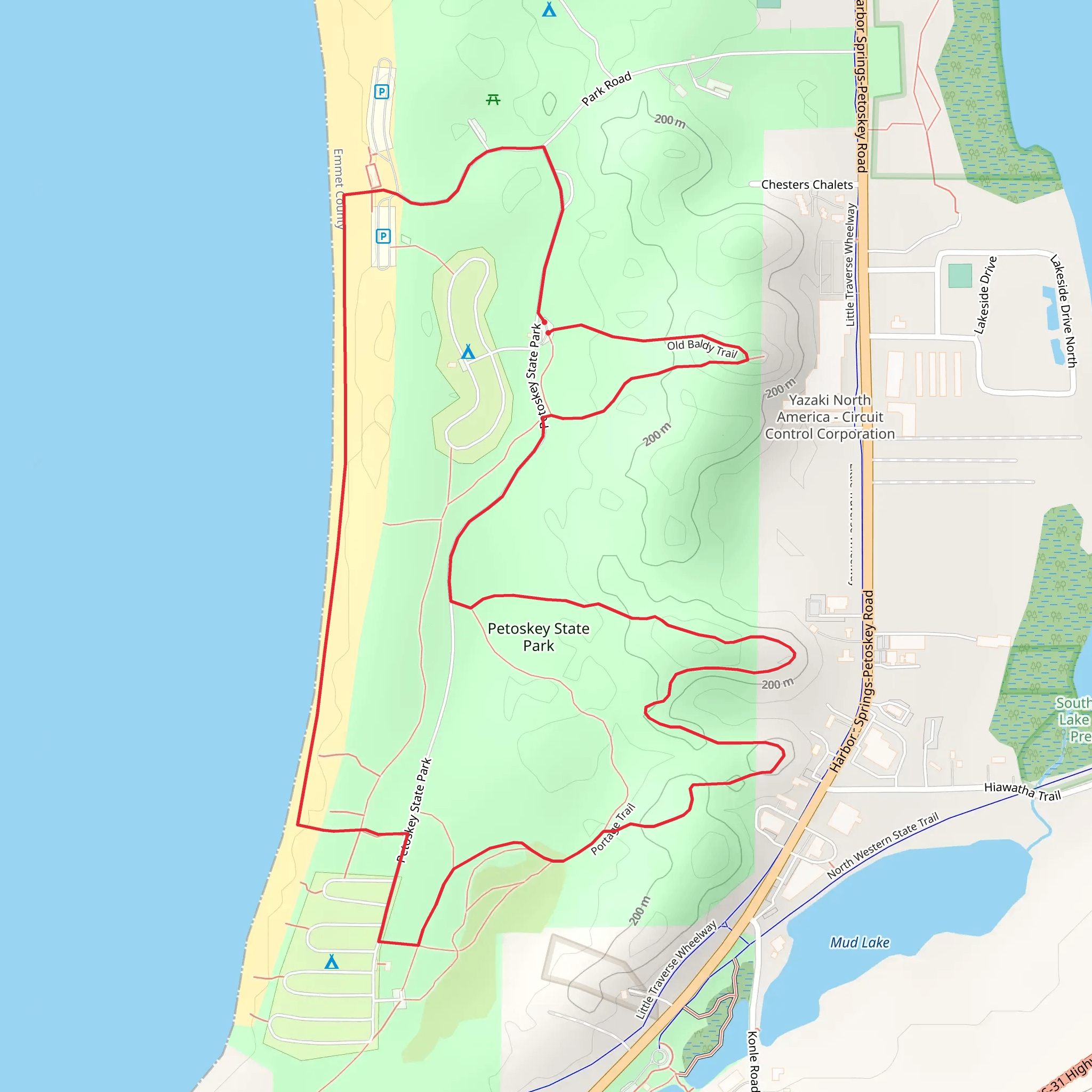 Old Baldy Trail and Petoskey State Park mobile static map