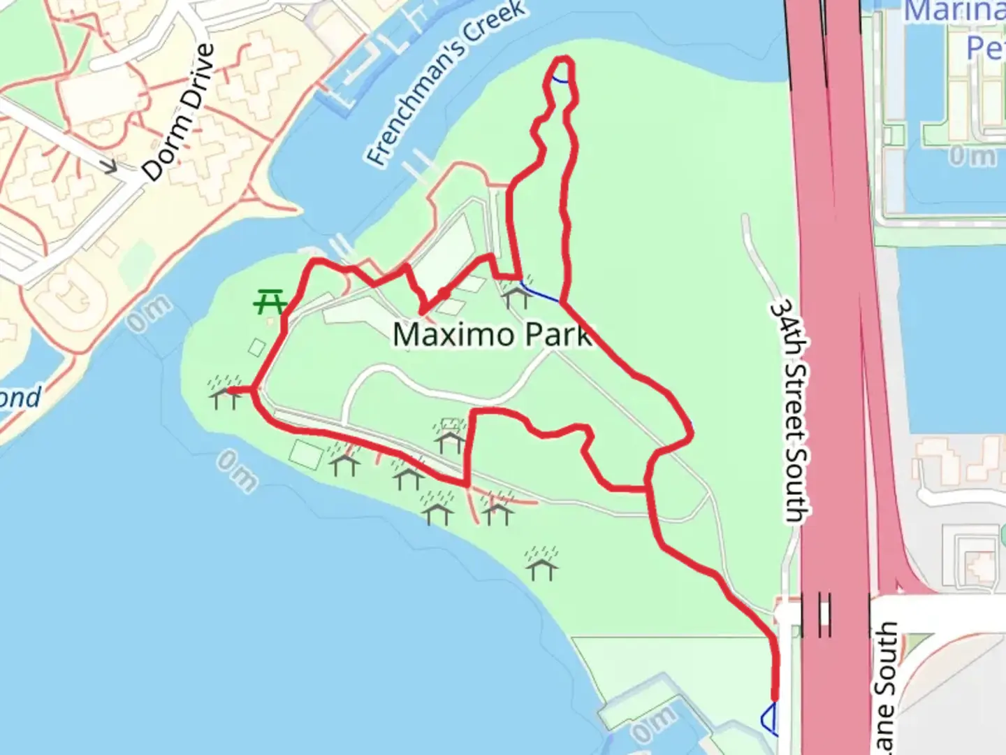 An image depicting the trail Maximo Park Loop and its surrounding area.