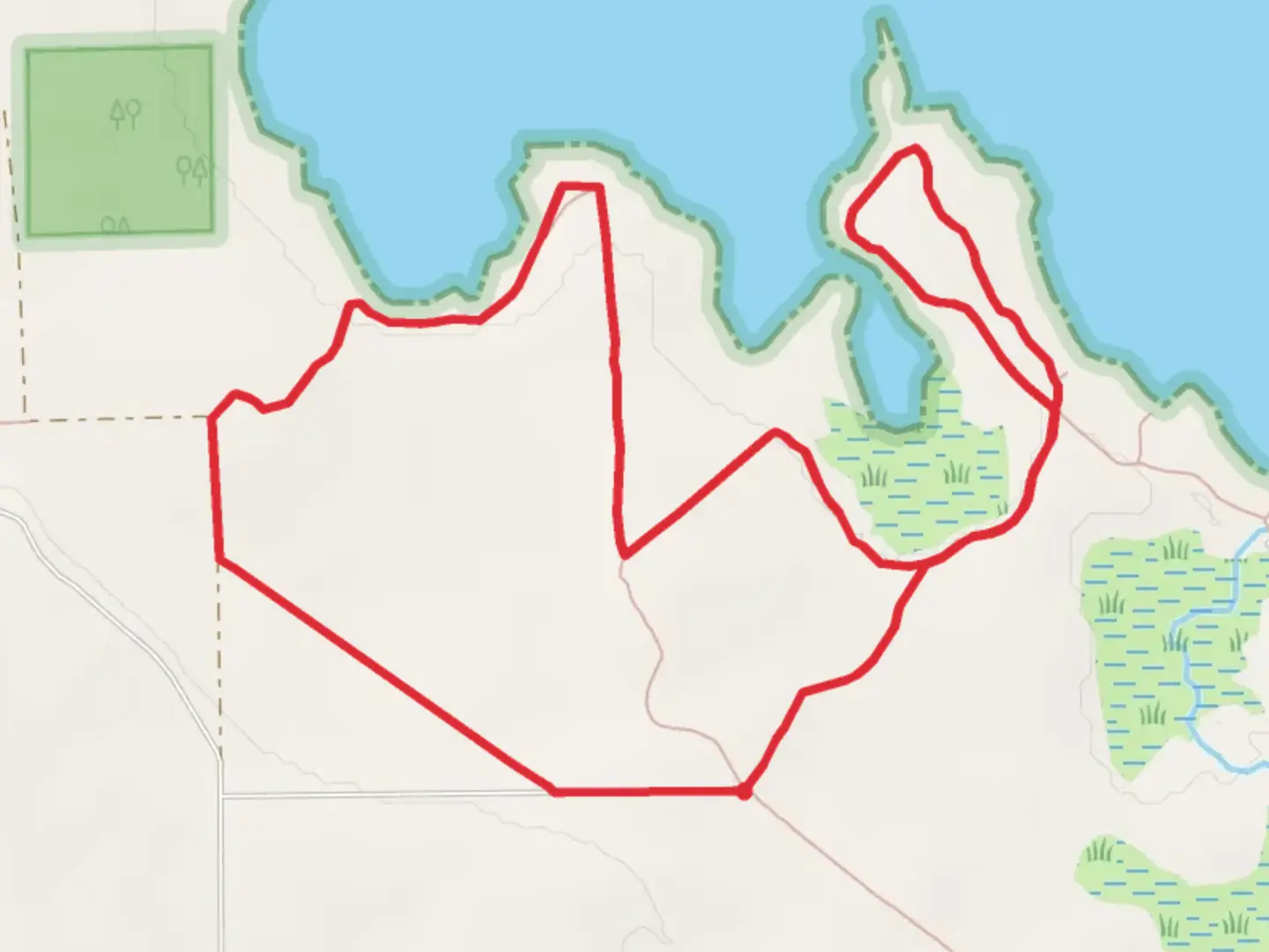 An image depicting the trail Thompson Harbor State Park Loop and its surrounding area.