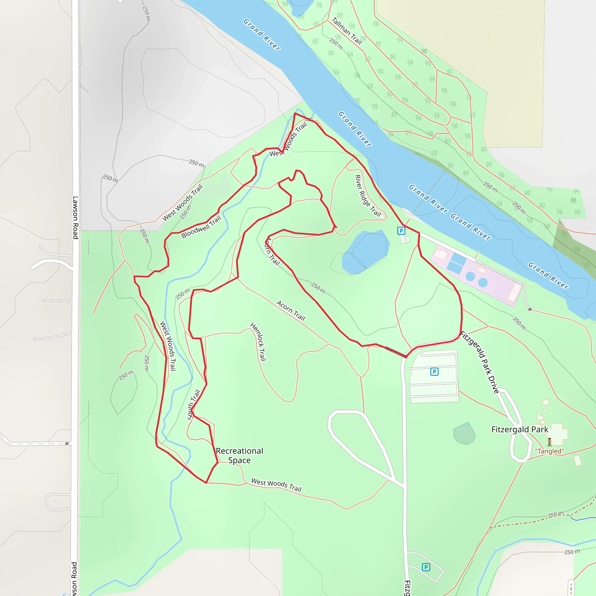 West Woods, Bloodwell and Acorn Loop Trail mobile static map