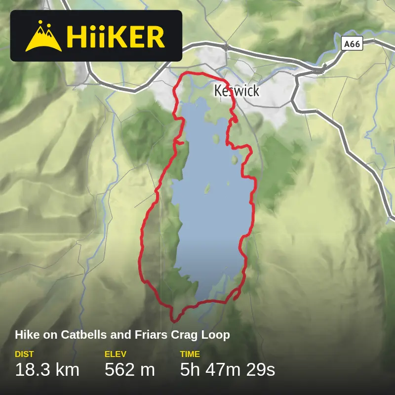 A map preview of the recording Hike on Catbells and Friars Crag Loop.