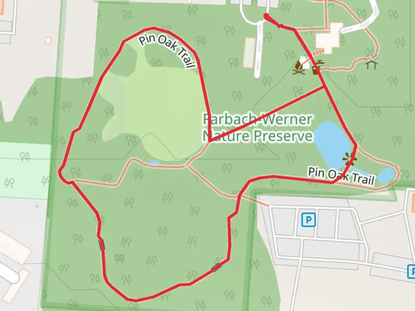 An image depicting the trail Pin Oak Loop Trail and its surrounding area.