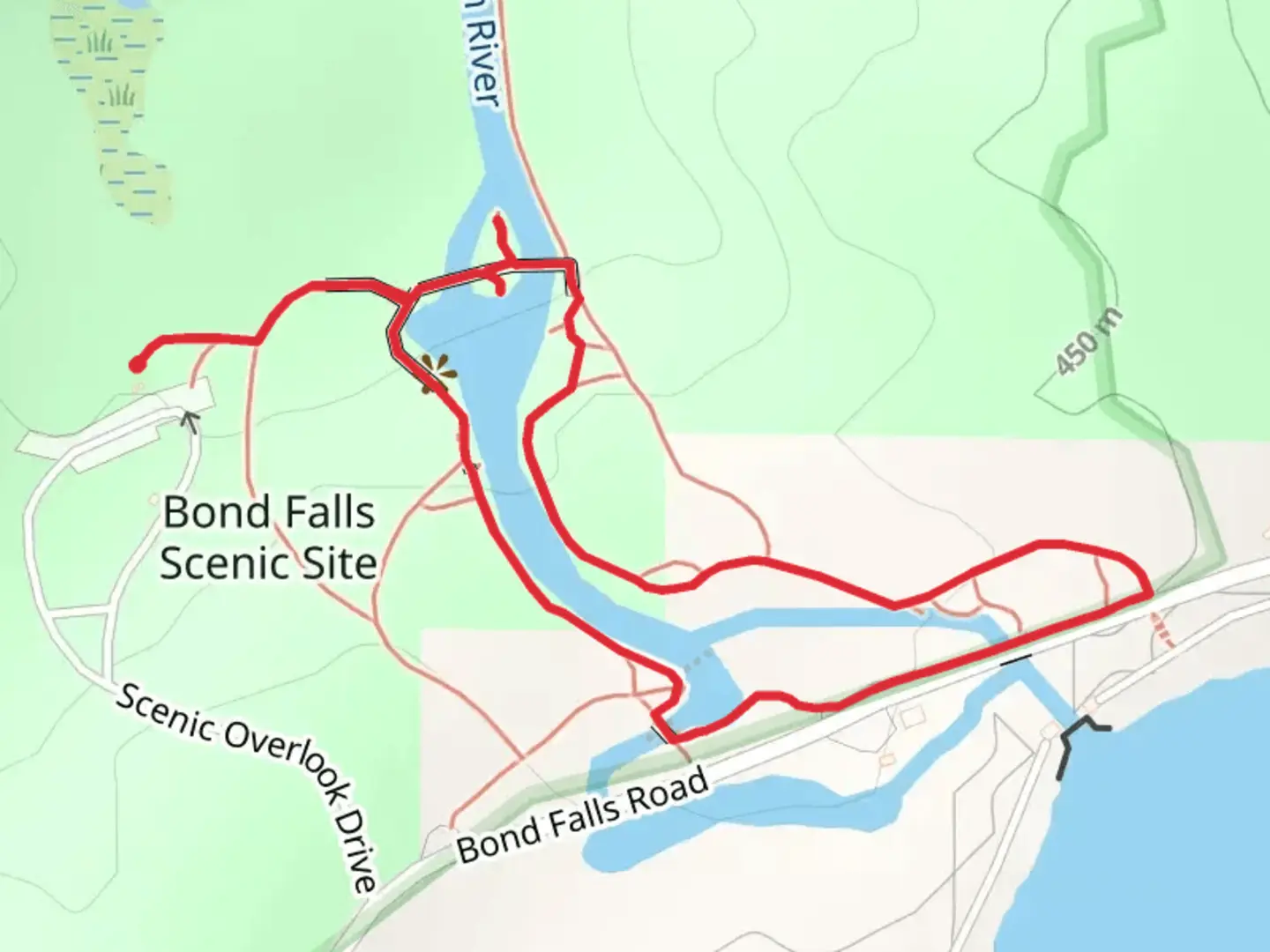 An image depicting the trail Bond Falls Scenic Site Loop and its surrounding area.
