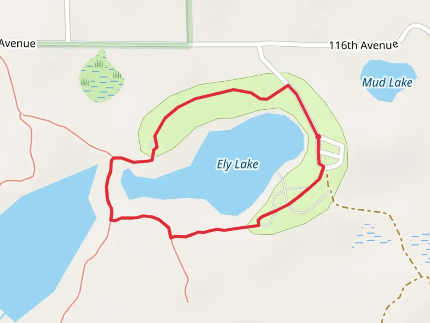 An image depicting the trail Ely Lake Loop and its surrounding area.