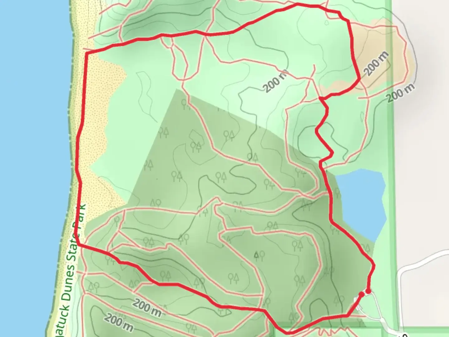 An image depicting the trail North Outer and Beach Trail Loop and its surrounding area.