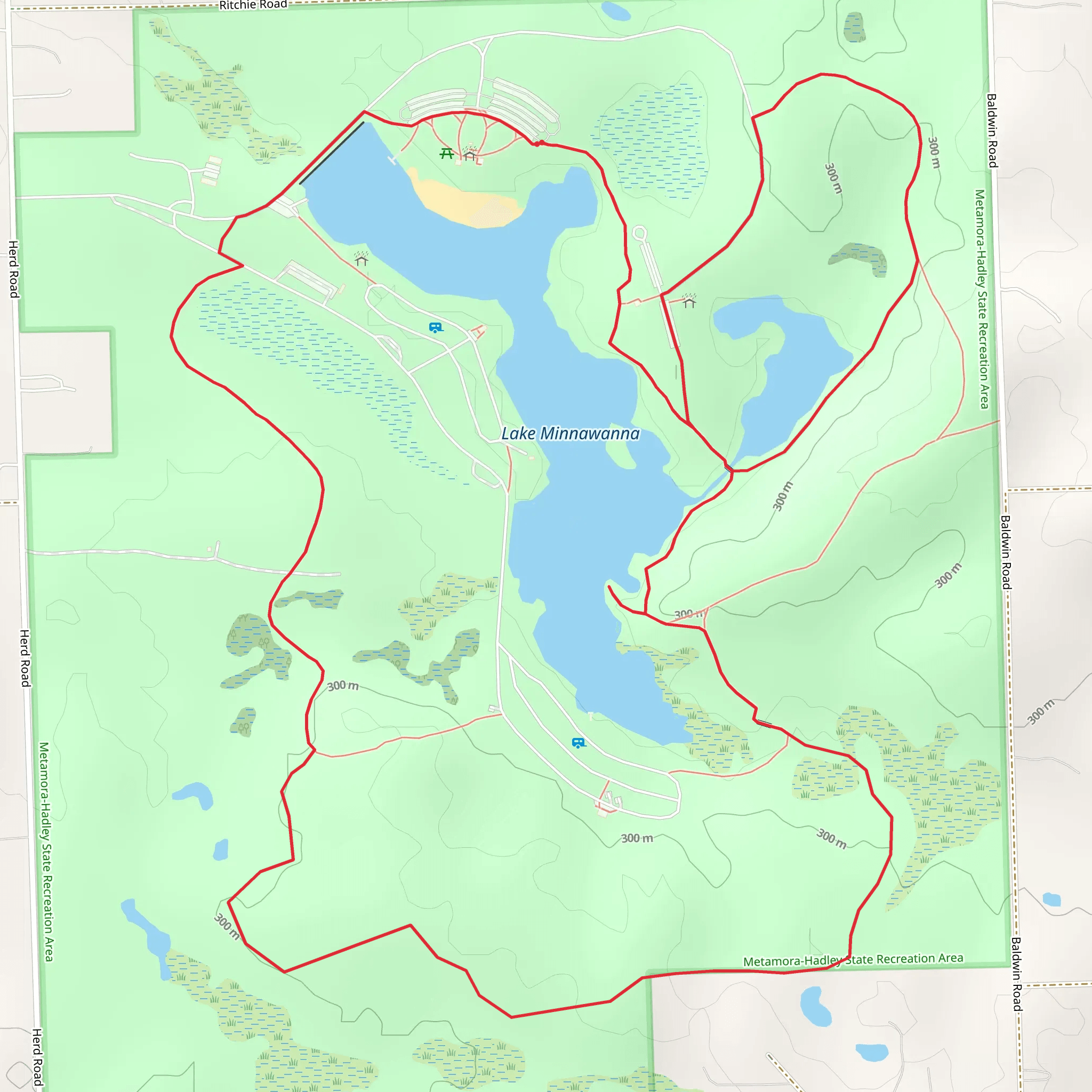 Lake Minnawanna Loop - Metamora-Hadley State Recreation Area mobile static map