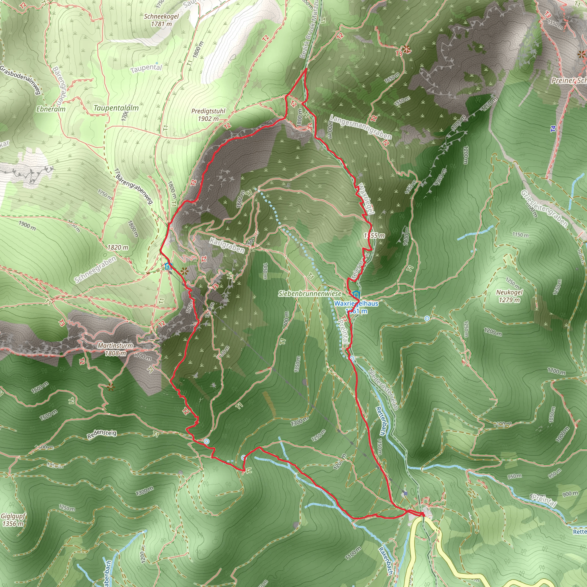 Raxenmäuersteig and Bismarcksteig to the Rax mobile static map