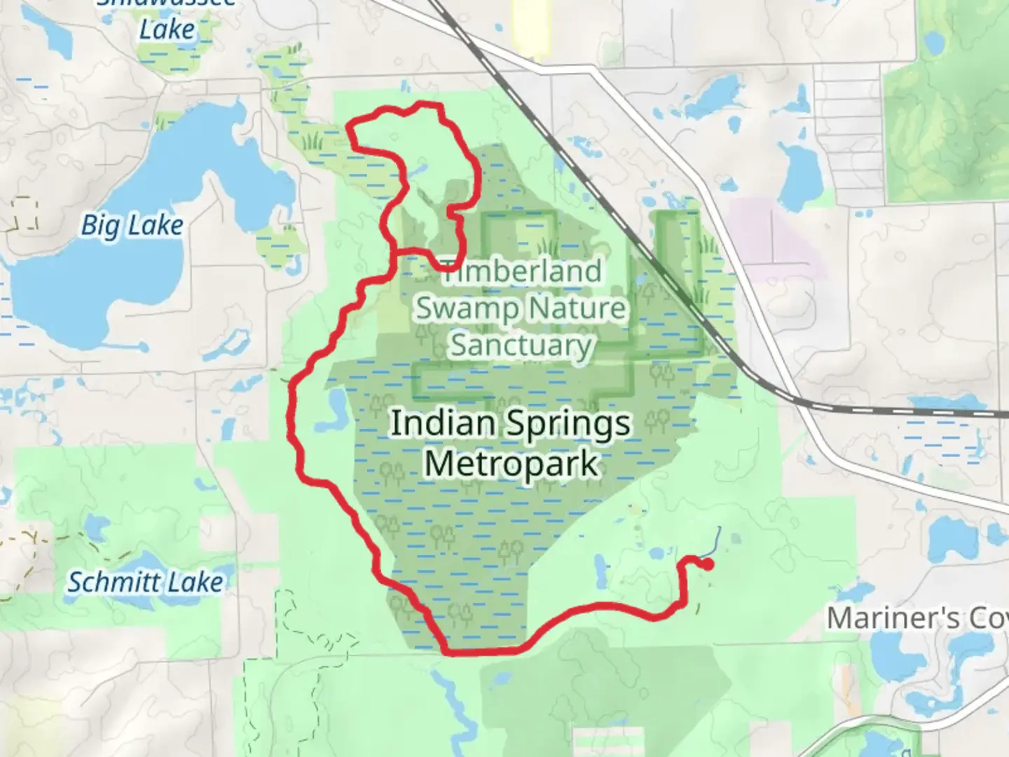 An image depicting the trail Timberland Lake - Indian Springs Metropark - Hike Trail and its surrounding area.
