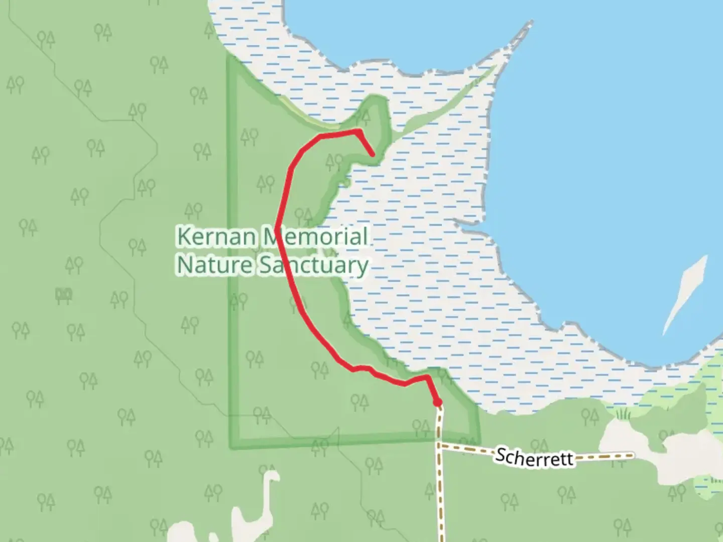 An image depicting the trail Kernan Memorial Nature Sanctuary and its surrounding area.
