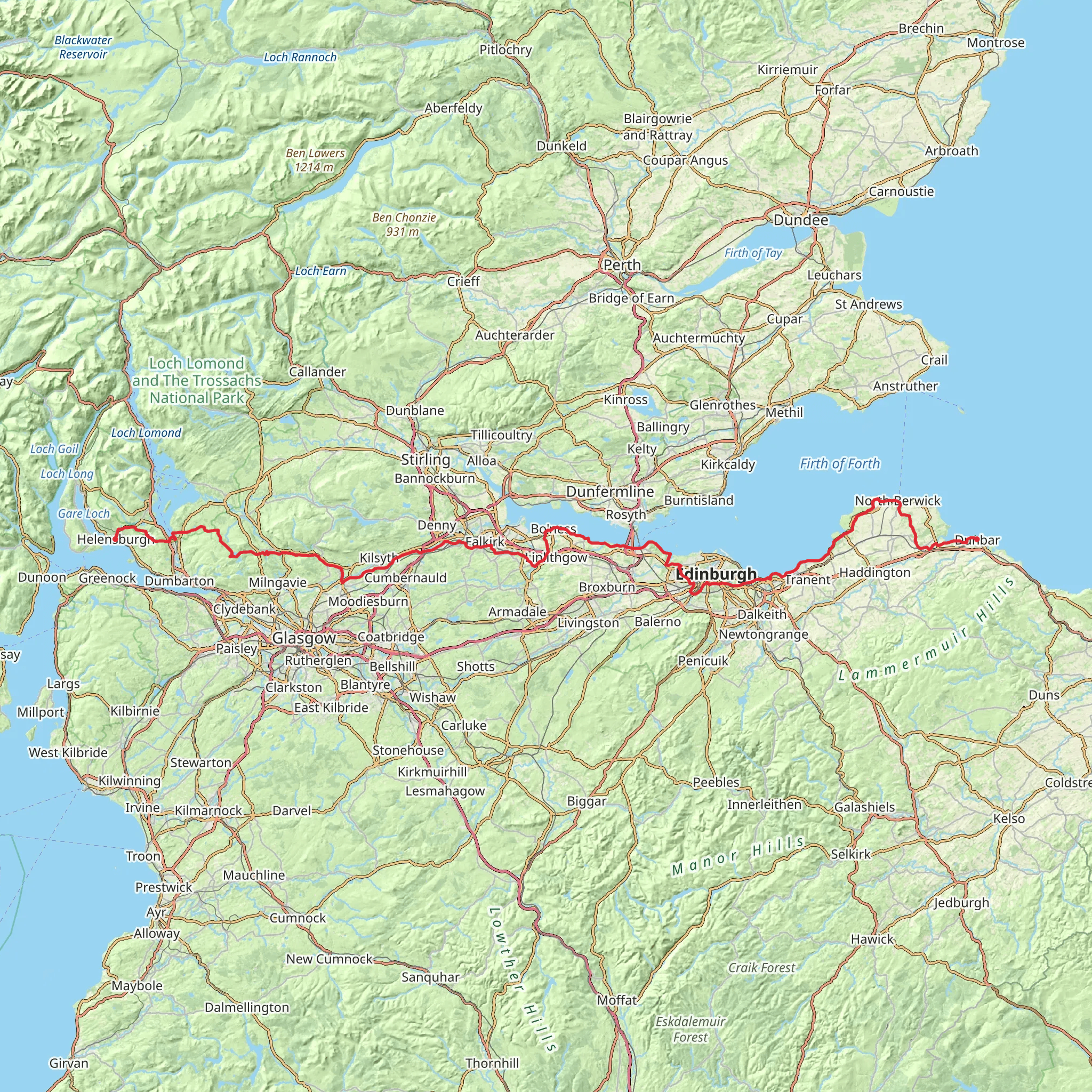 John Muir Way mobile static map