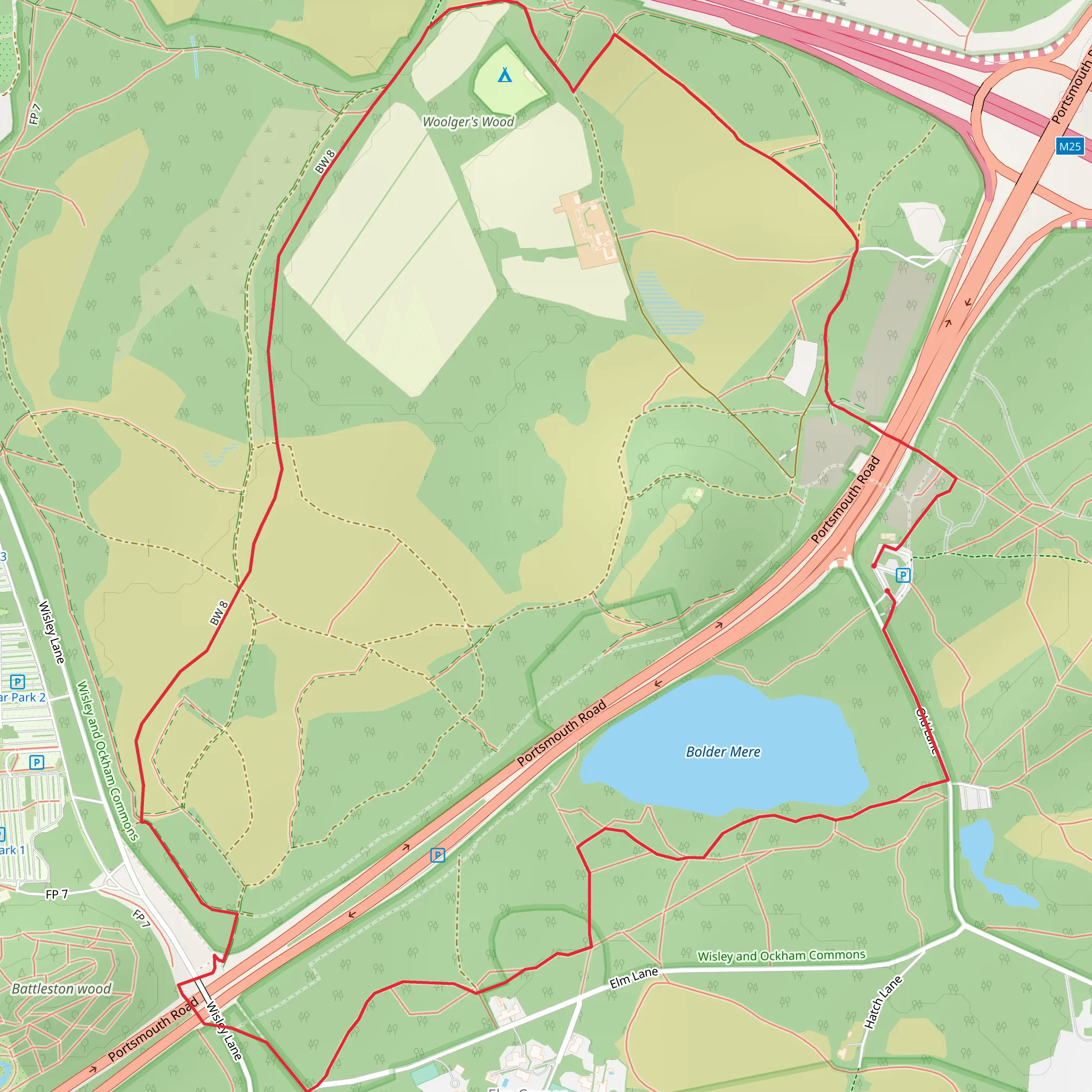 Wisley and Ockham Common Loop mobile static map
