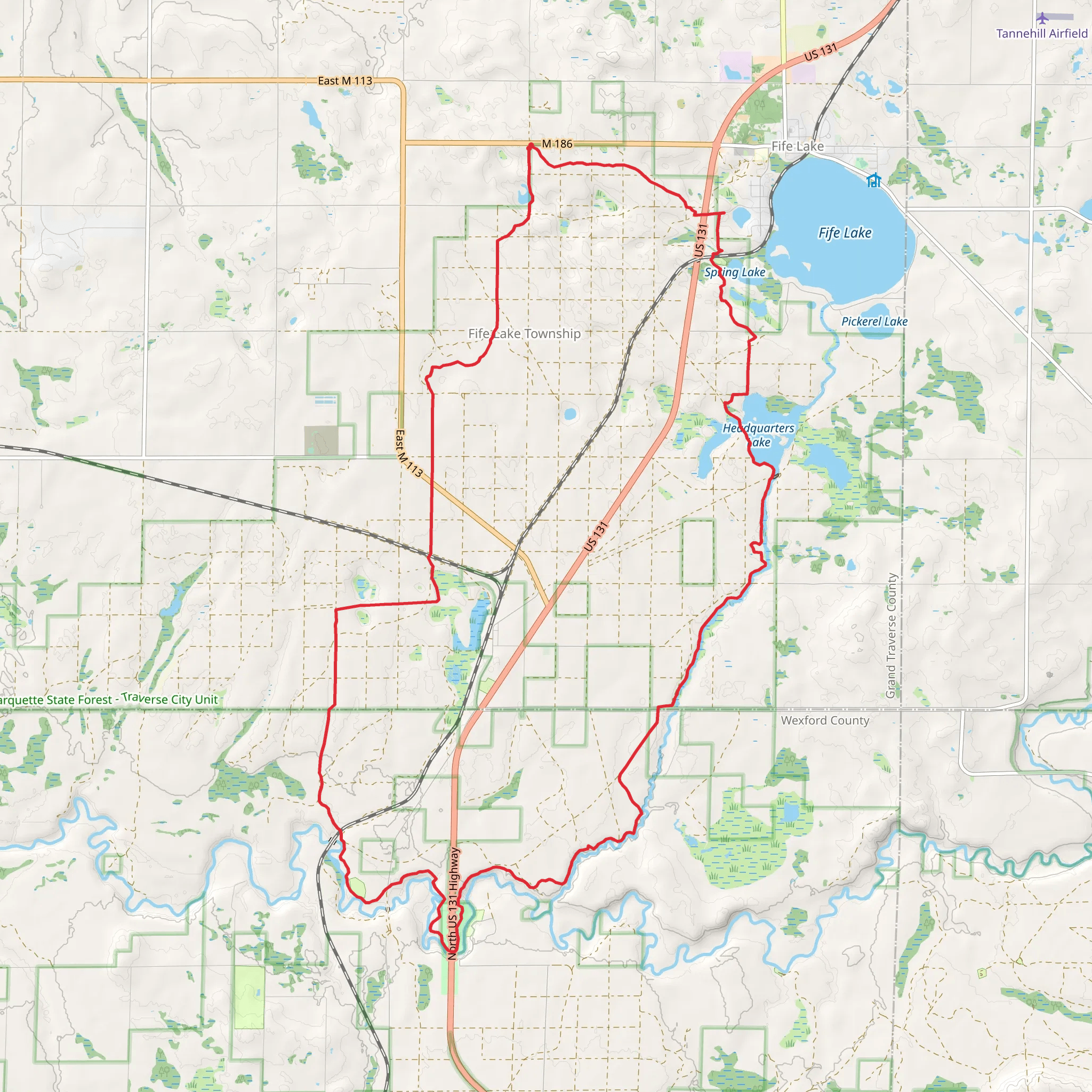 Spring Lake State Forest Campground via Fife Lake Trail mobile static map