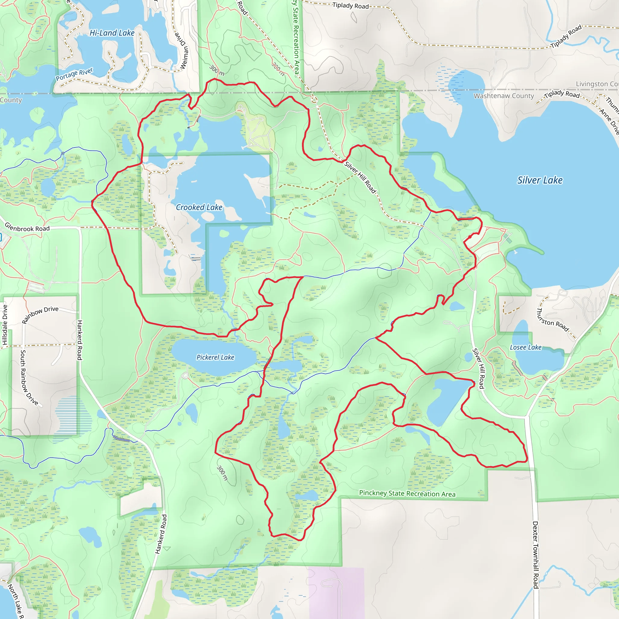 CRooked Lake and Silver Lake Loop via Potawatomi Trail mobile static map