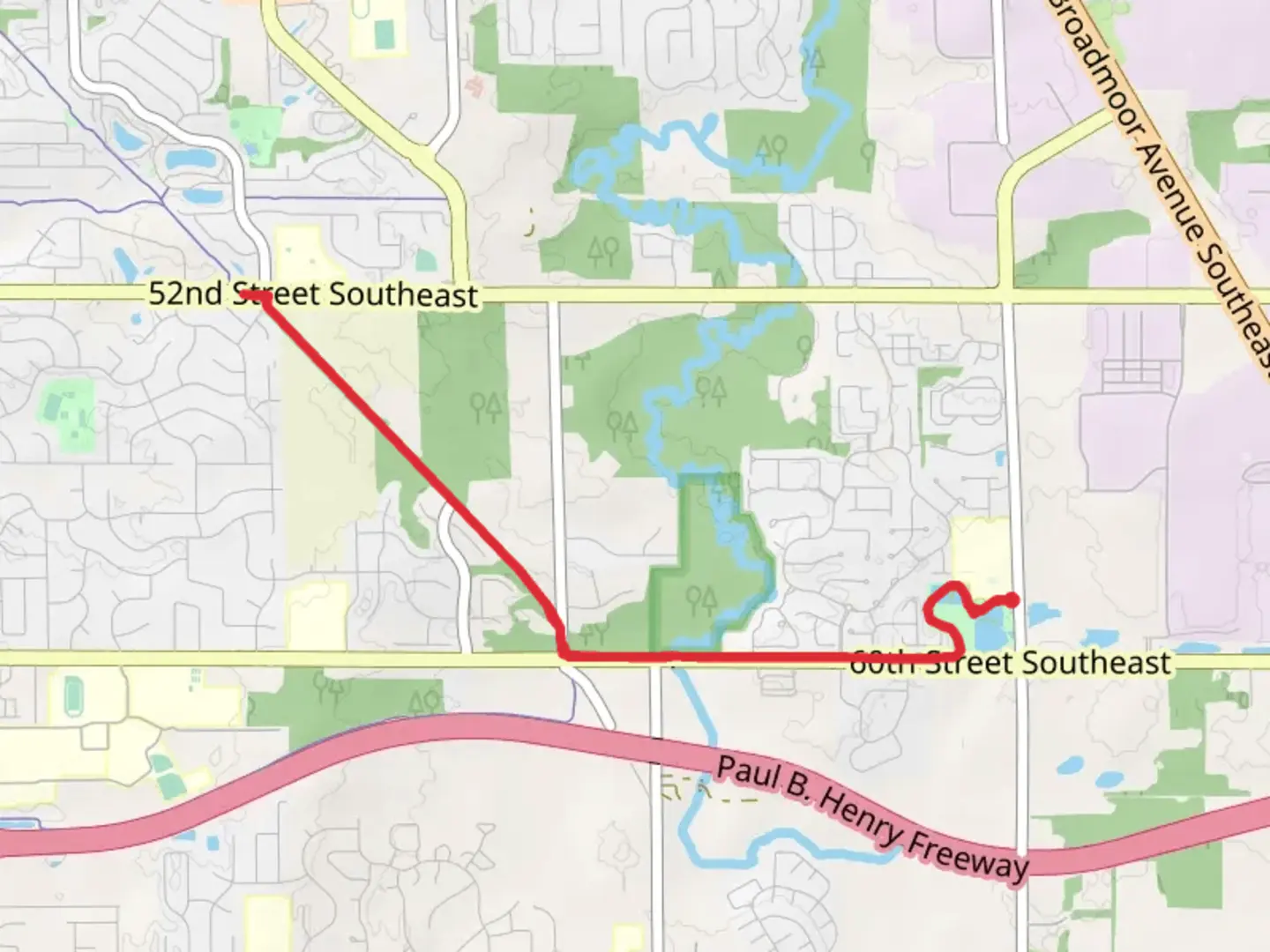 An image depicting the trail Paul Henry - Thornapple Trail Out and Back and its surrounding area.