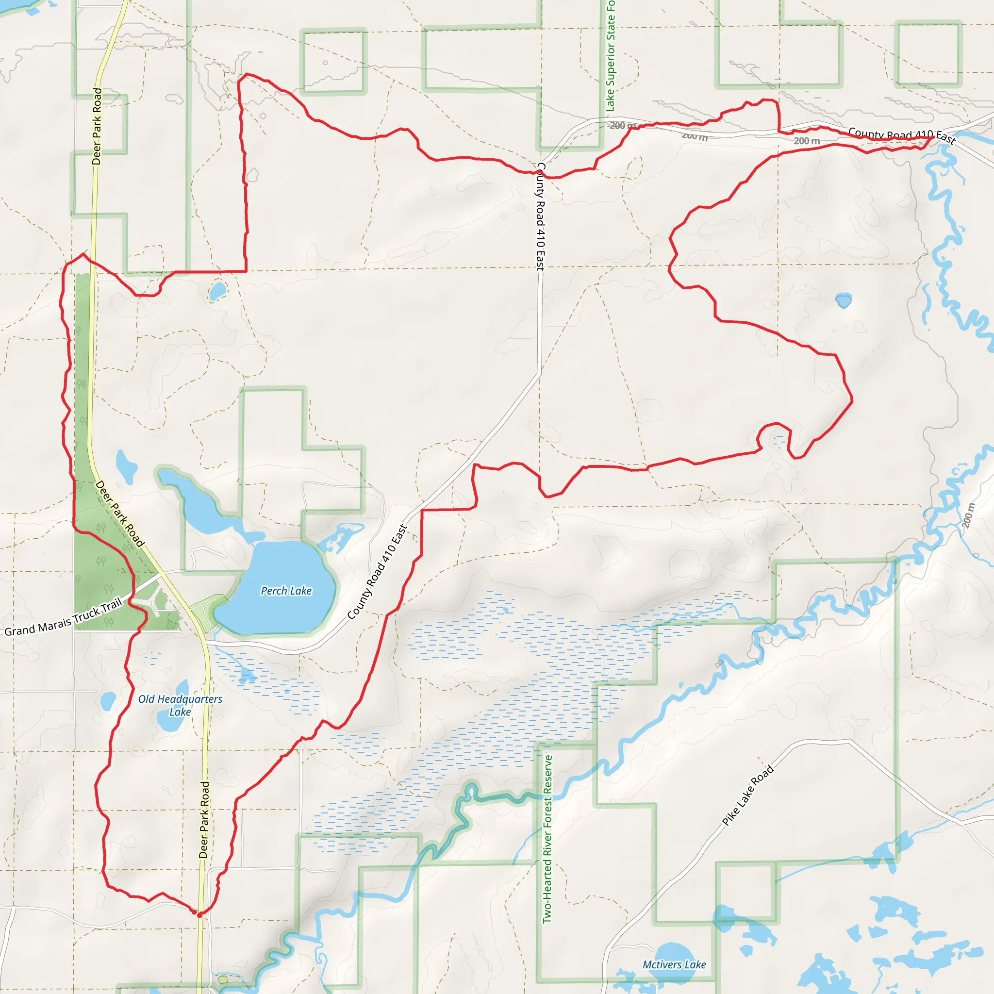 Perch Lake and Two Heart Loop Trail mobile static map