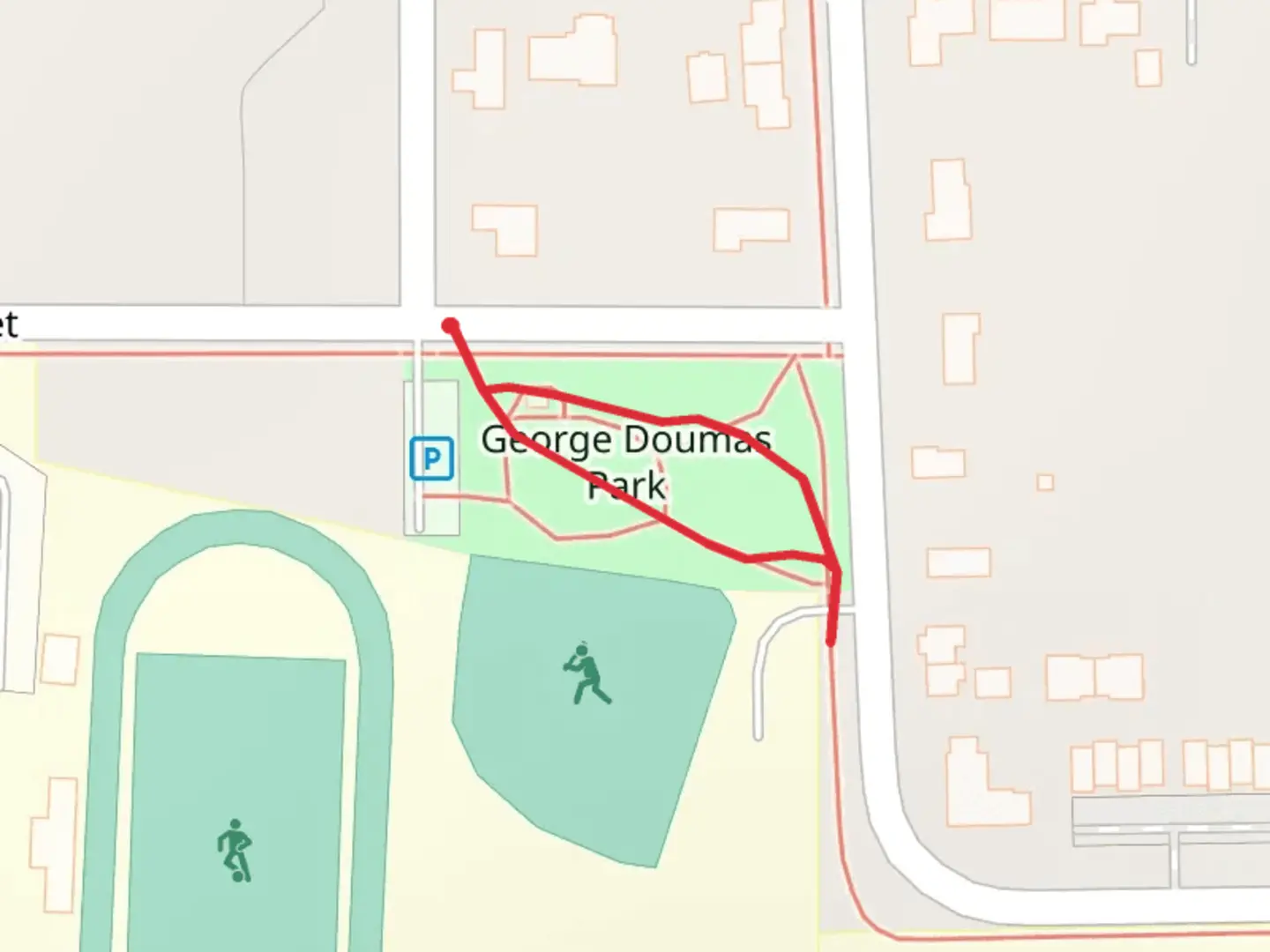An image depicting the trail Doumas Park Loop and its surrounding area.
