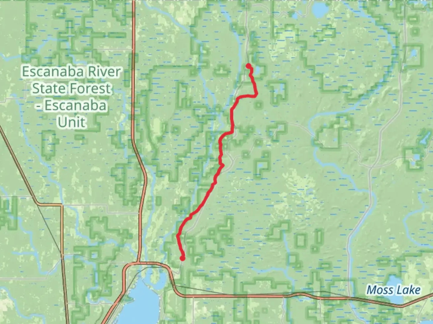 An image depicting the trail Bay de Noc – Grand Island National Recreation Trail and its surrounding area.