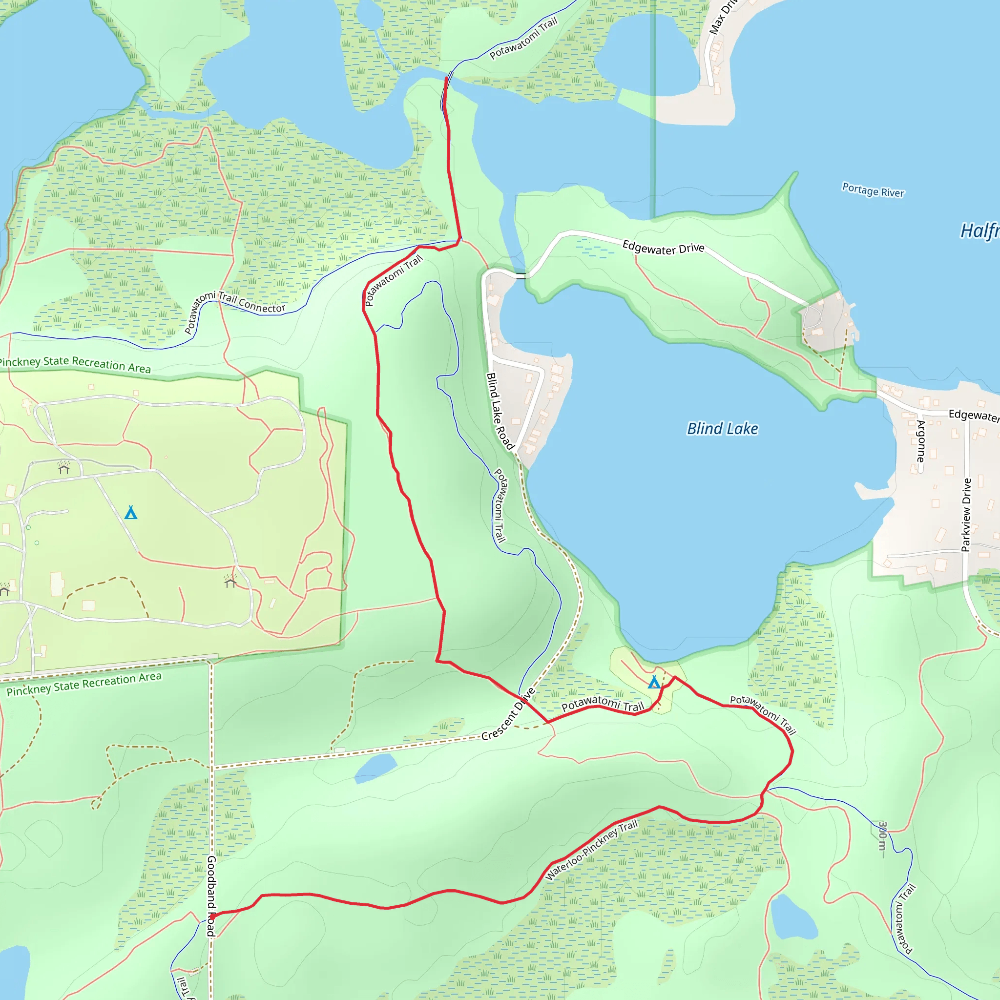 Waterloo-Pinckney Trail and Potawatomi Trail mobile static map