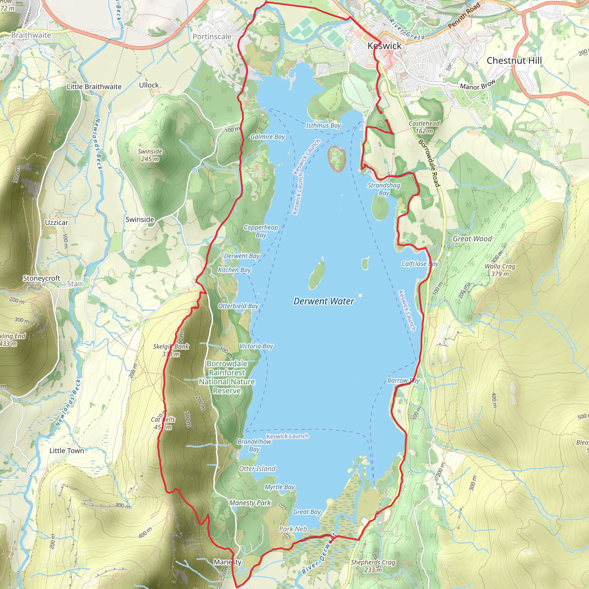 Catbells and Friars Crag Loop mobile static map