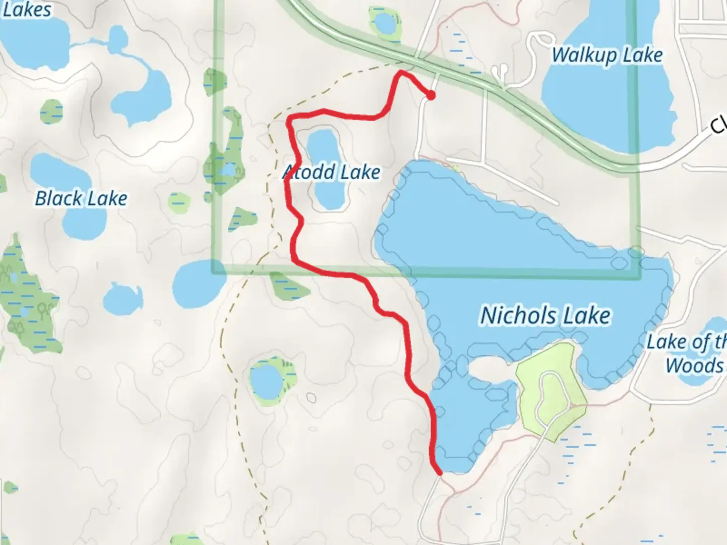 An image depicting the trail Nichols Lake West side NCT and its surrounding area.