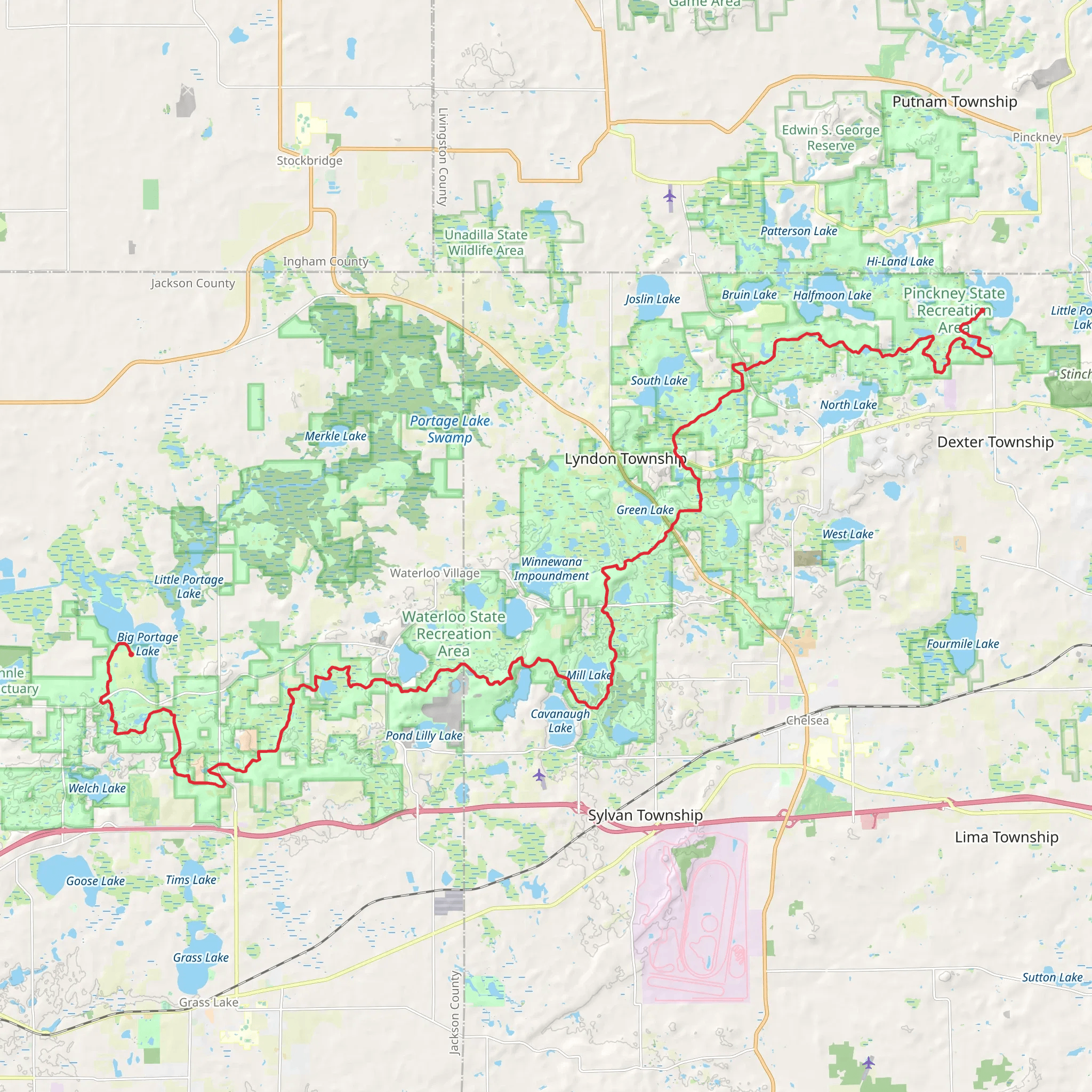 Waterloo Pinckney Trail and Potawatomi and Silver Lake Trail mobile static map