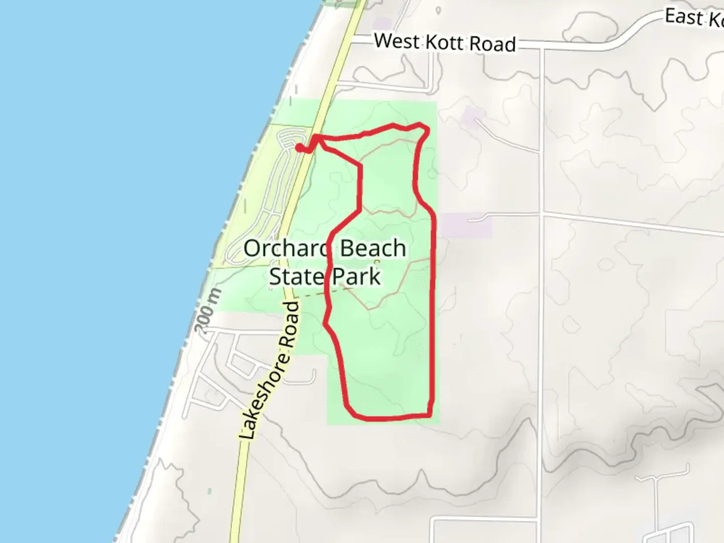 An image depicting the trail Orchard Beach State Park Loop and its surrounding area.