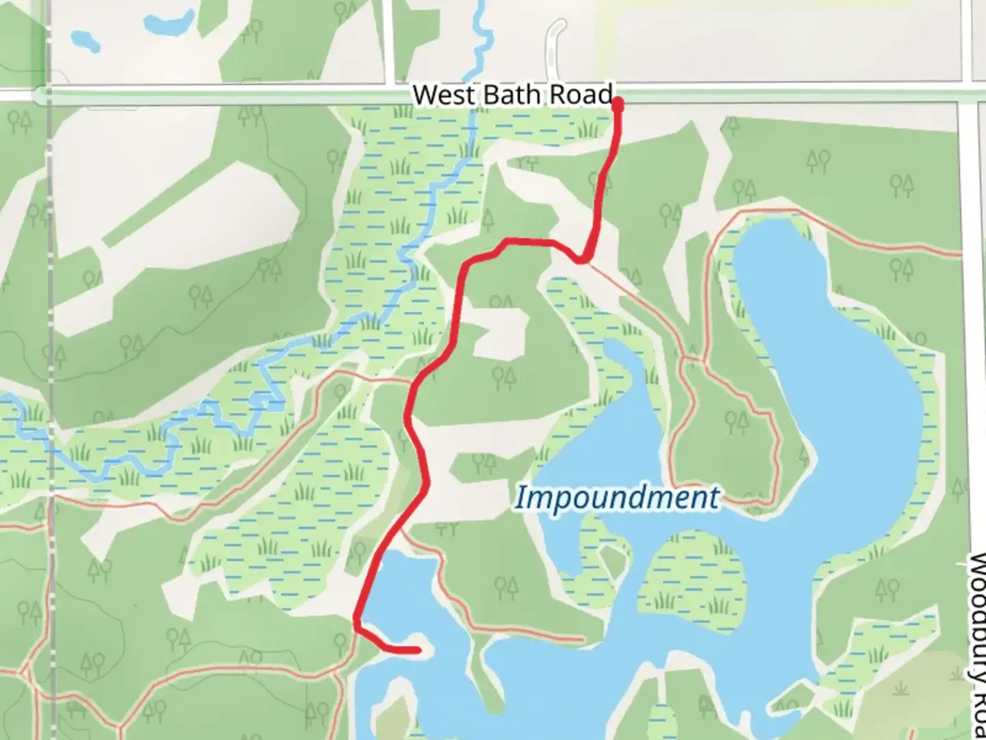 An image depicting the trail West Bath Road - Impoundment and its surrounding area.