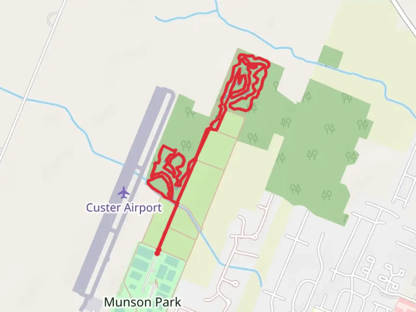An image depicting the trail Orange Loop and Red Loop and its surrounding area.